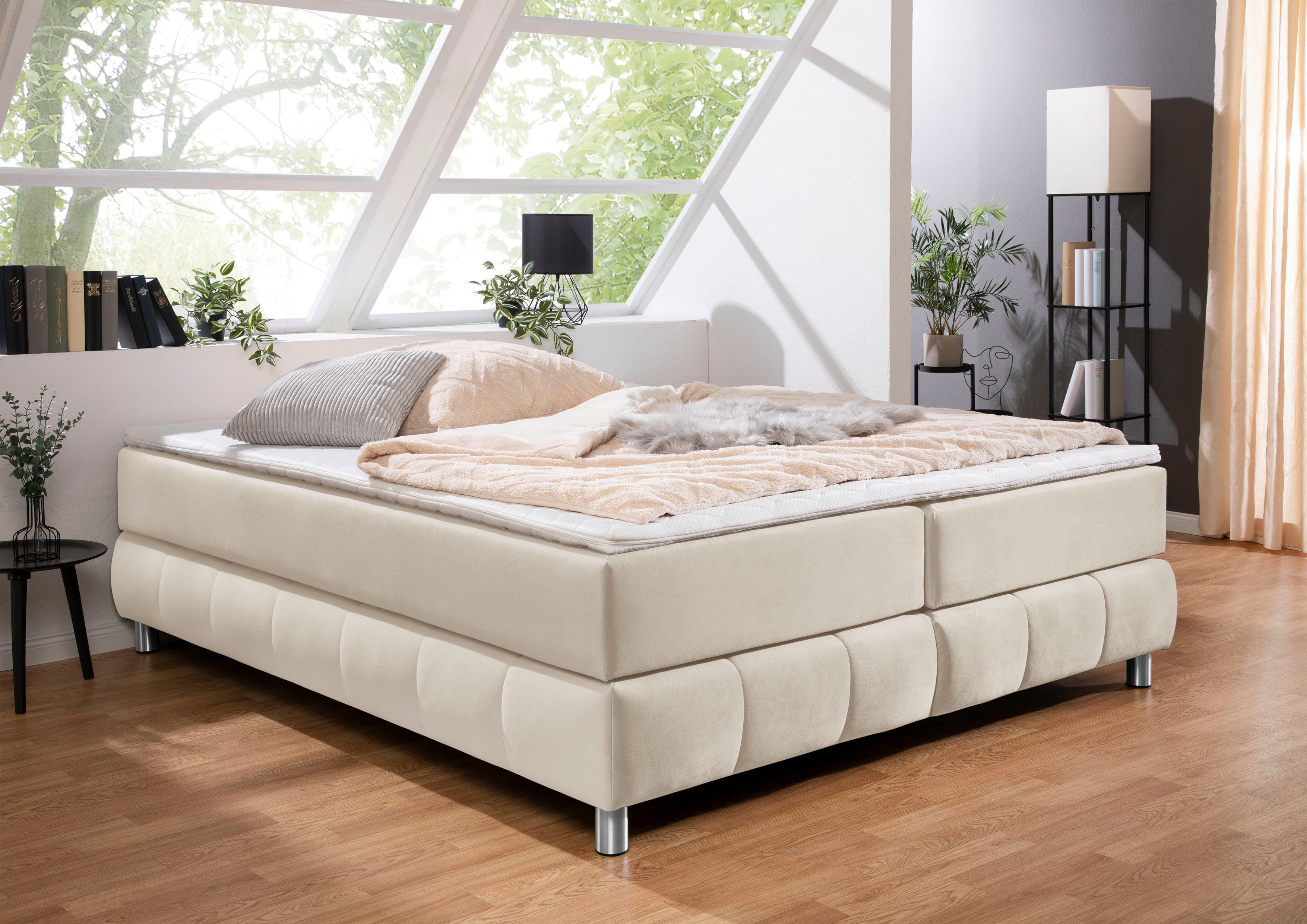 andas Boxspring Salo Zonder hoofdbord, incl. matrastopper, ook in extra lange versie 220 cm verkrijgbaar boxsprings beige