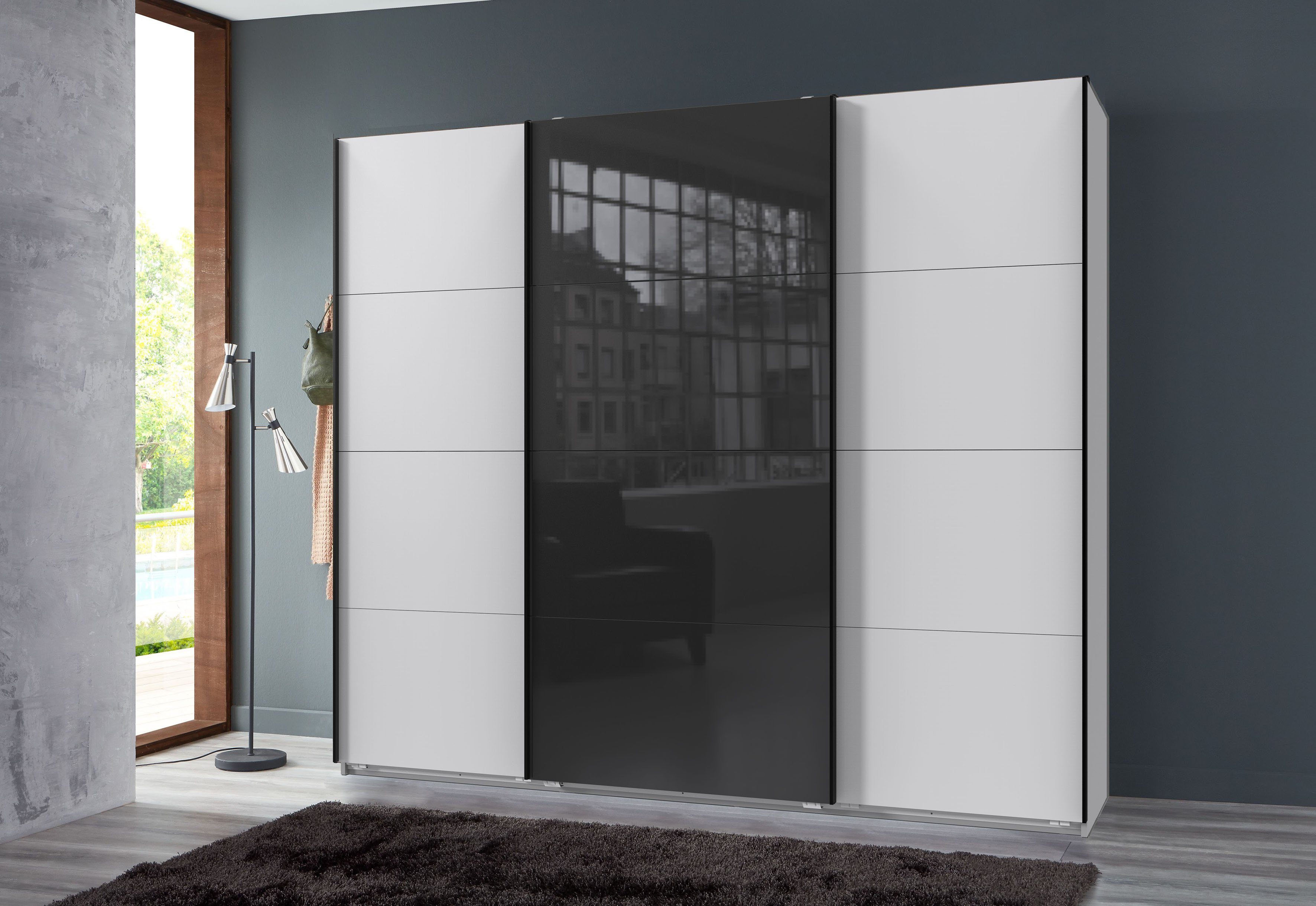 Wimex Zweefdeurkast Norderstedt Inclusief 2 stoffen dozen en 2 extra planken, met glasdeur