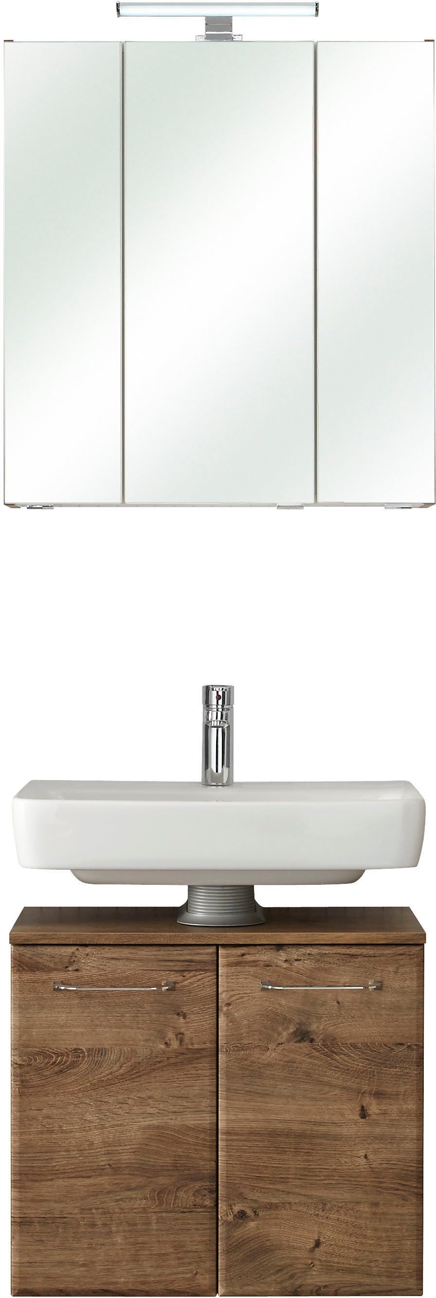 Saphir Badmeubelset Quickset 2-delig, wastafelonderkast en LED-spiegelkast zonder wastafel, incl. deurdempers, 5 deuren, 6 legplanken (set)
