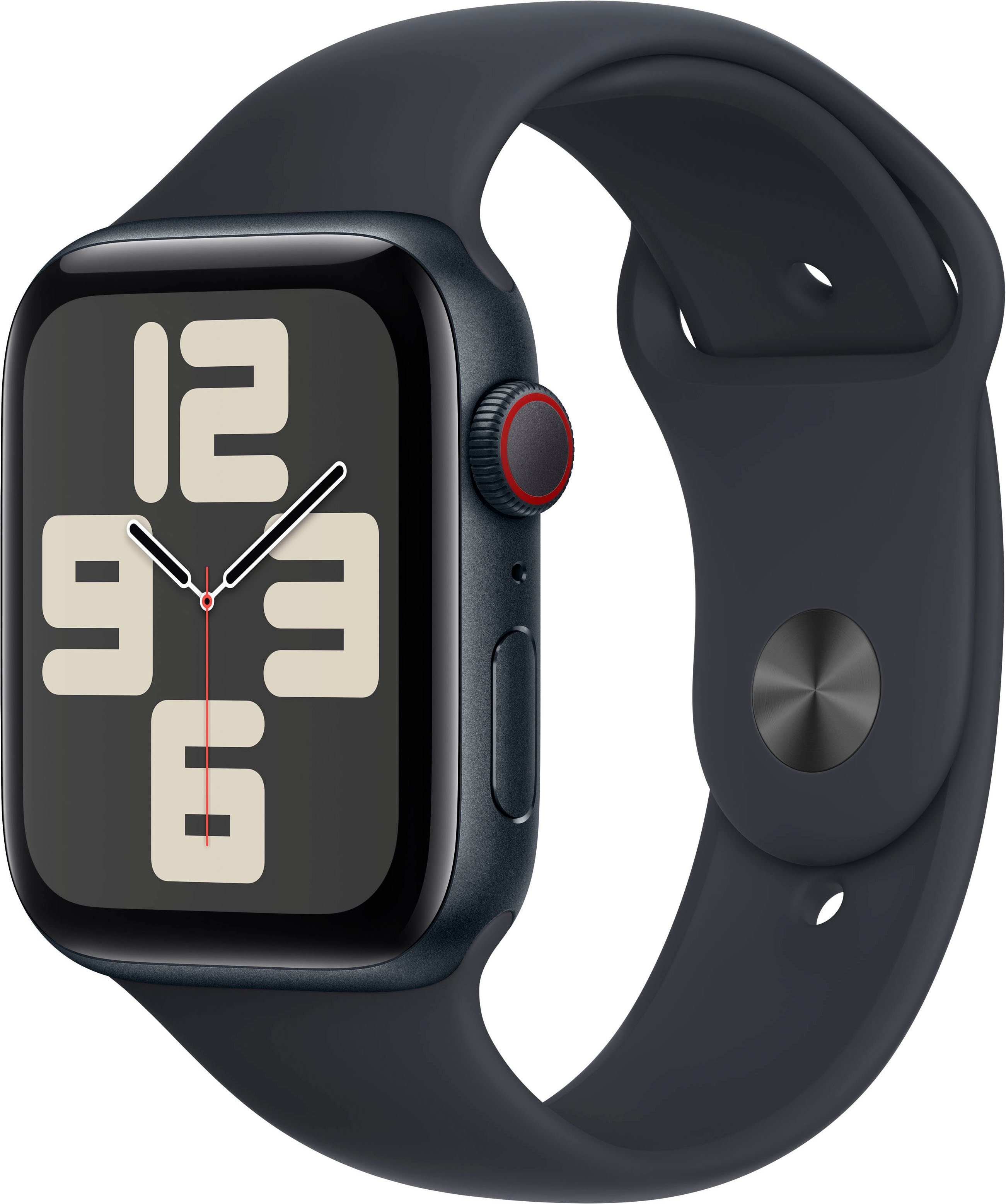 Apple Watch SE (2023) GPS + Cellular 44 mm Aluminium kast Sportband Midnight M-L