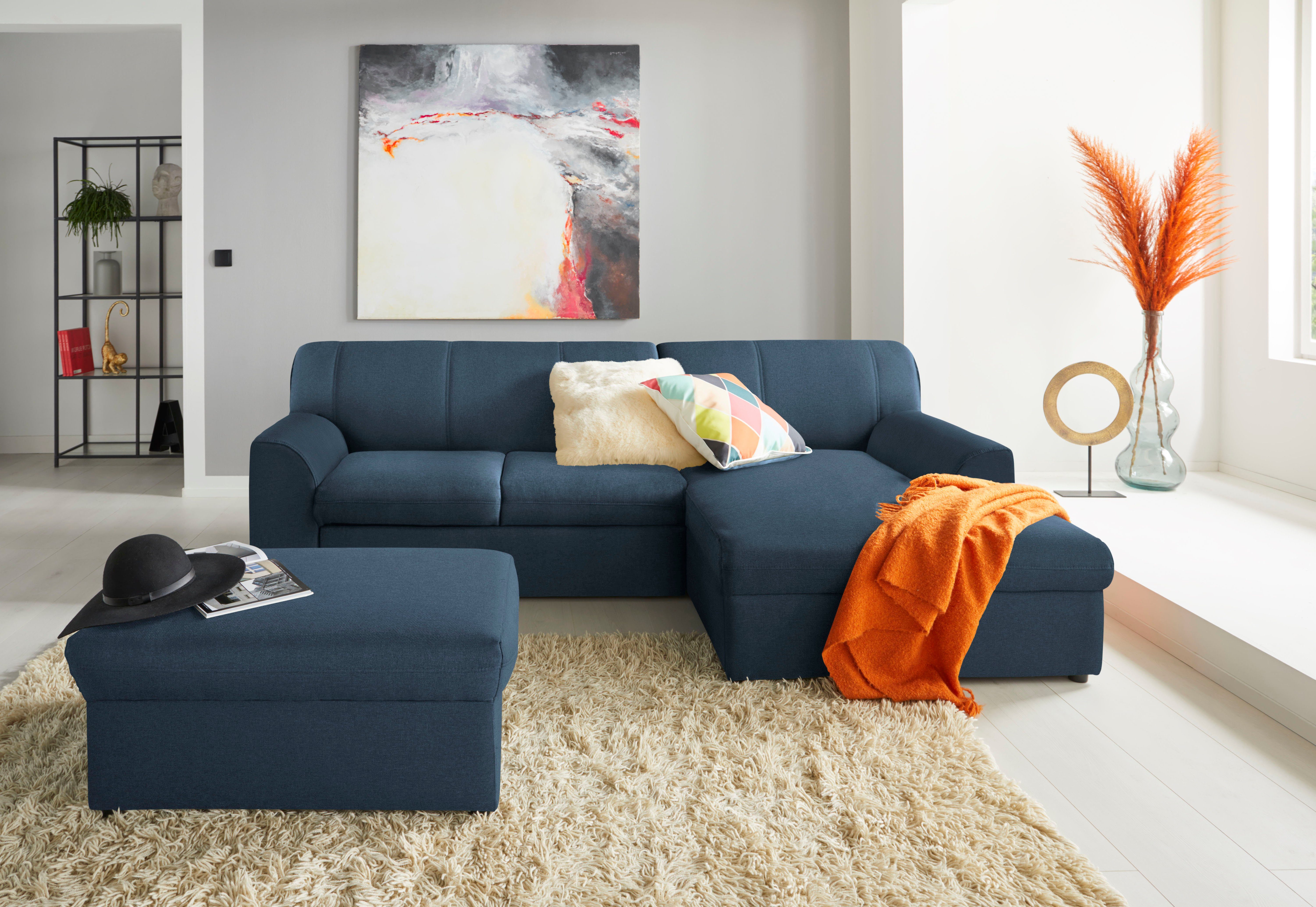 DOMO collection Hoekbank Topper, elegant en tijdloos, compacte afmetingen 245/155cm, L-vorm
