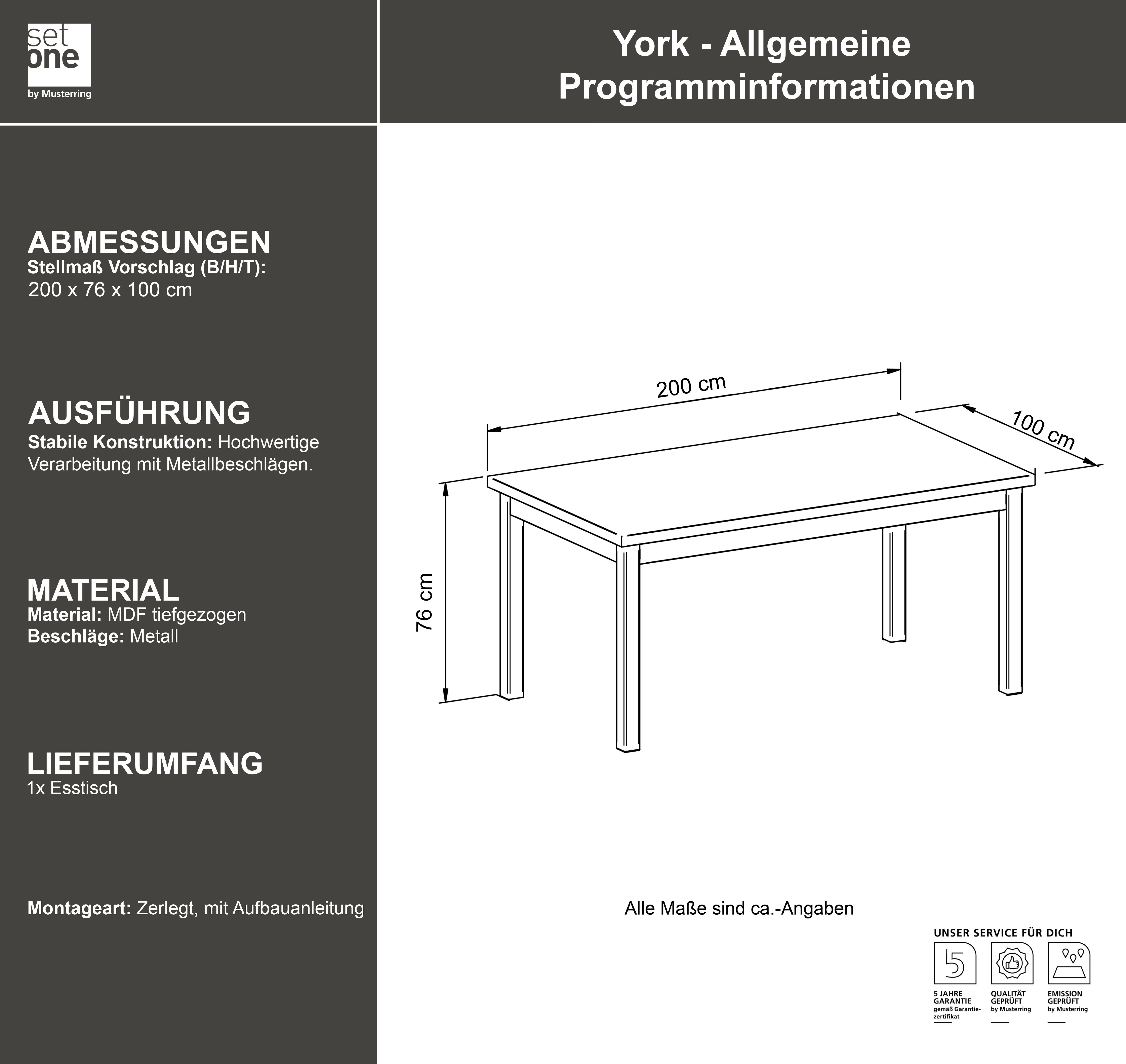 set one by Musterring Eettafel York in 3 kleurvarianten en 4 maten verkrijgbaar, met eiken plaat