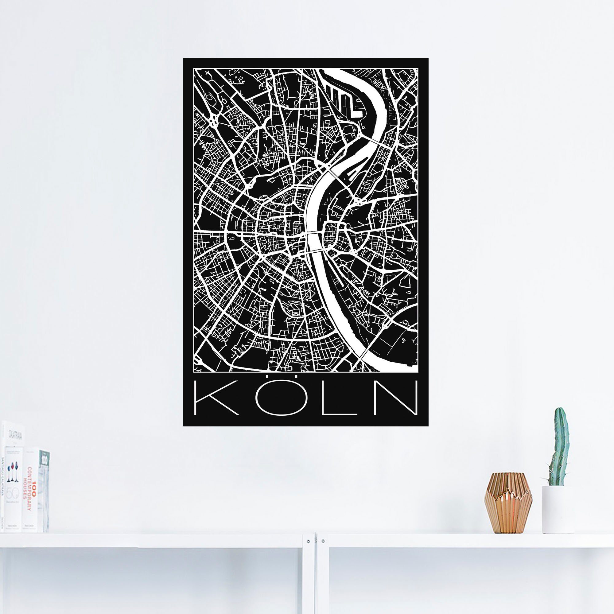Artland Artprint Retro kaart Keulen Duitsland zwart als poster, muursticker in verschillende maten