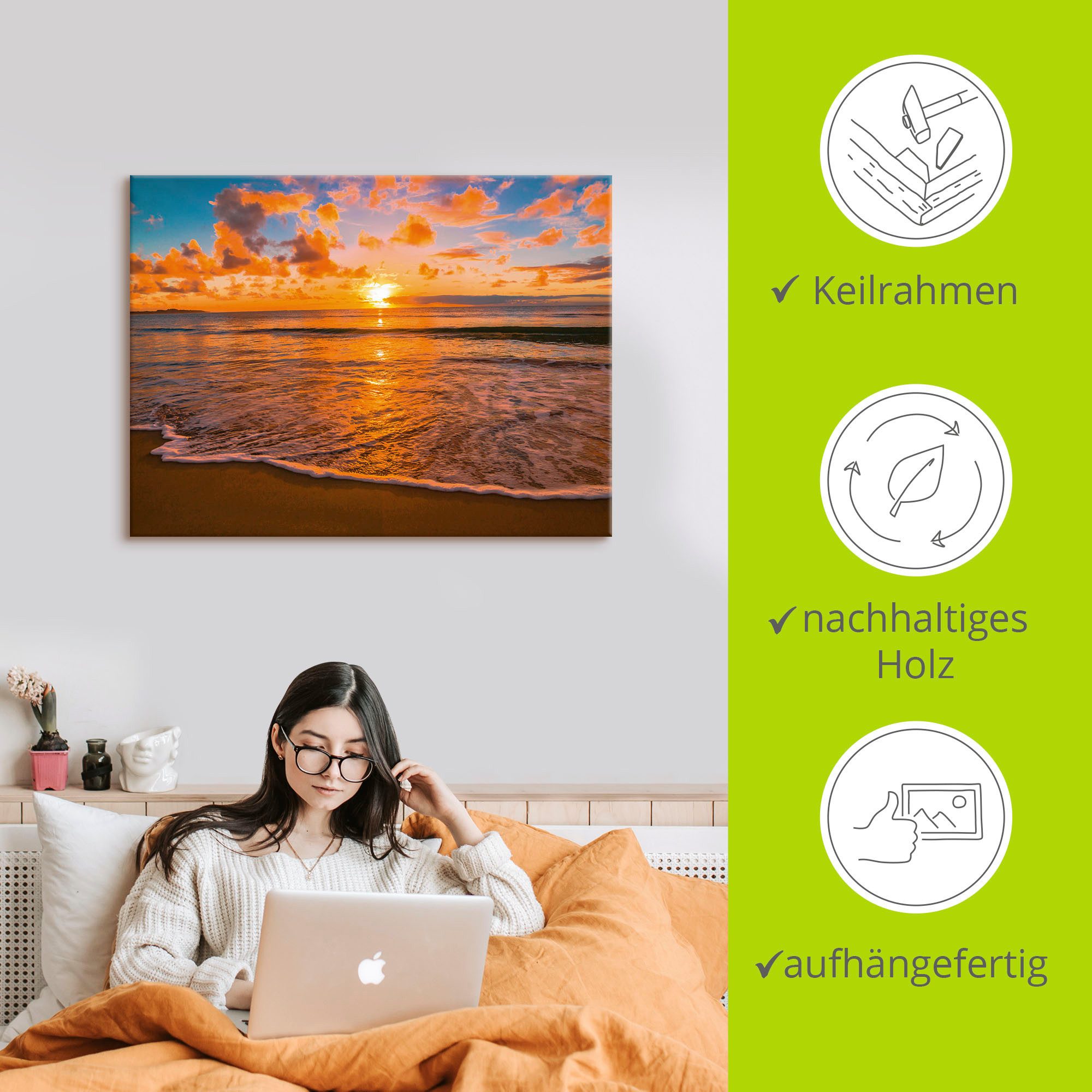 Artland Artprint Zonsondergang aan het strand als artprint op linnen, poster in verschillende formaten maten