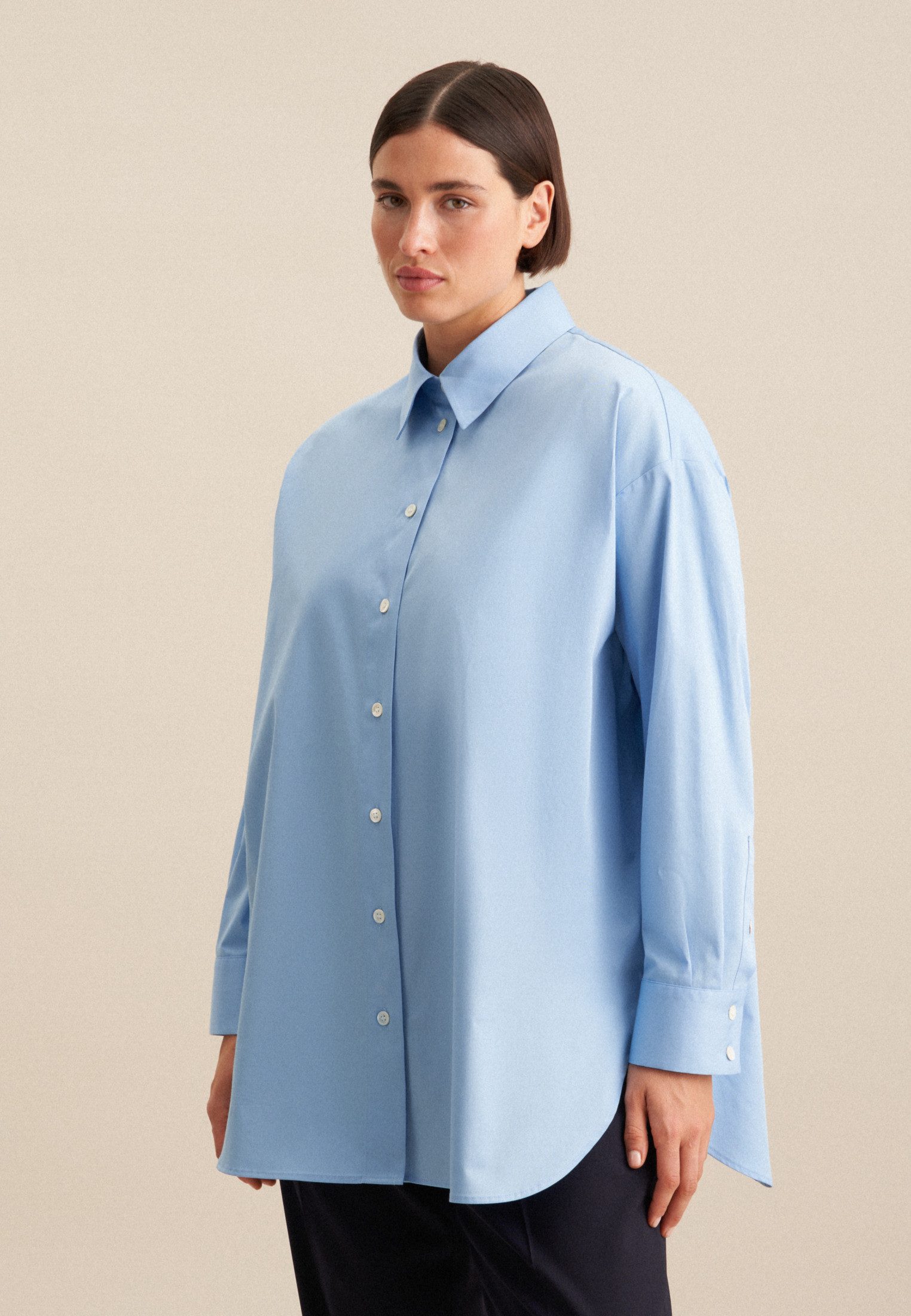 seidensticker Lange blouse Zwarte roos Lange mouwen kraag uni dames lange blouses maat 6XL (52) blauw