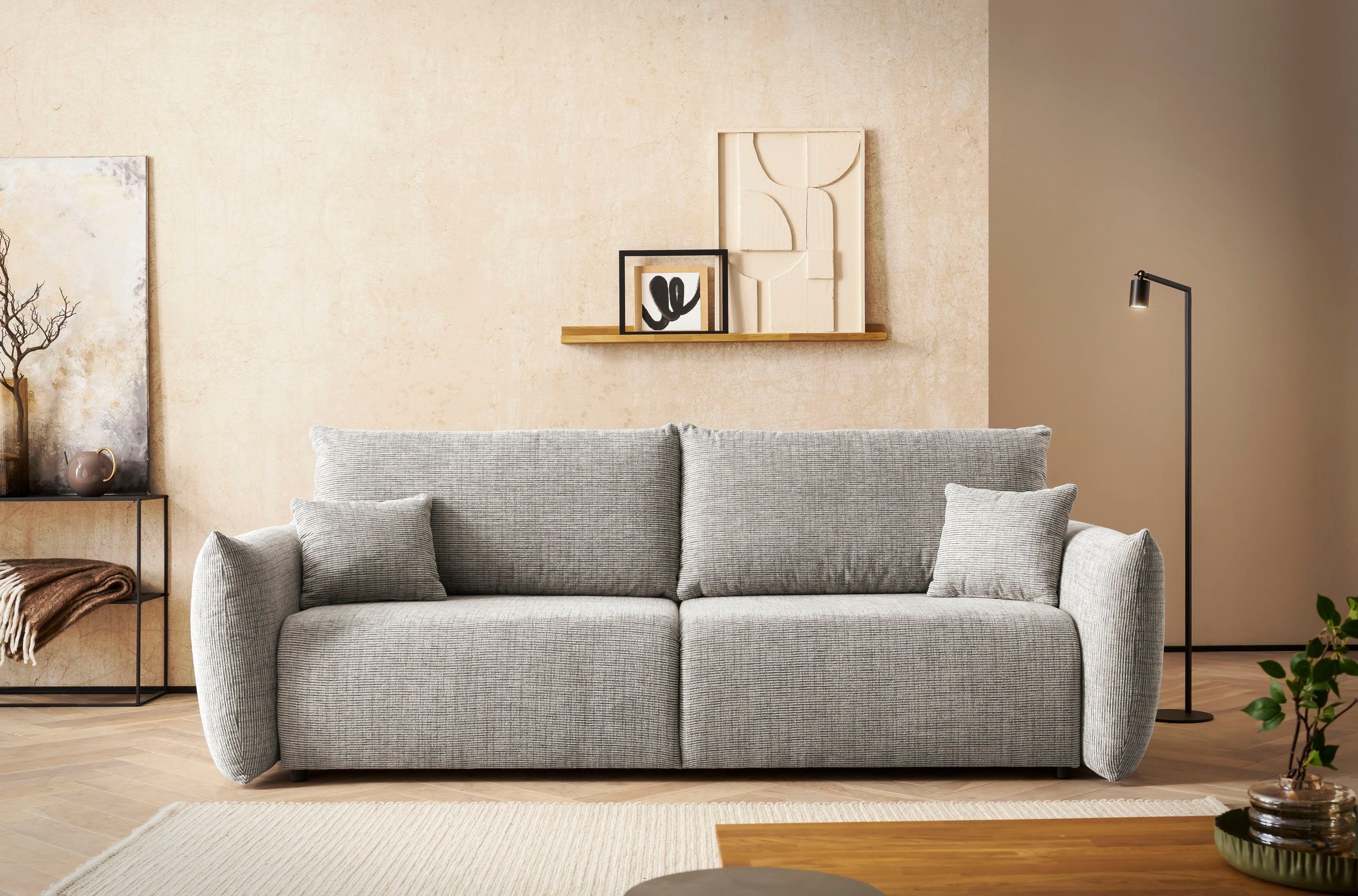 INOSIGN 3-zitsbank MAVAS slaapbank met bedlade ca. 240/108 cm (ligoppervlak 212/145 cm), ribfluweel, chenille, structuur
