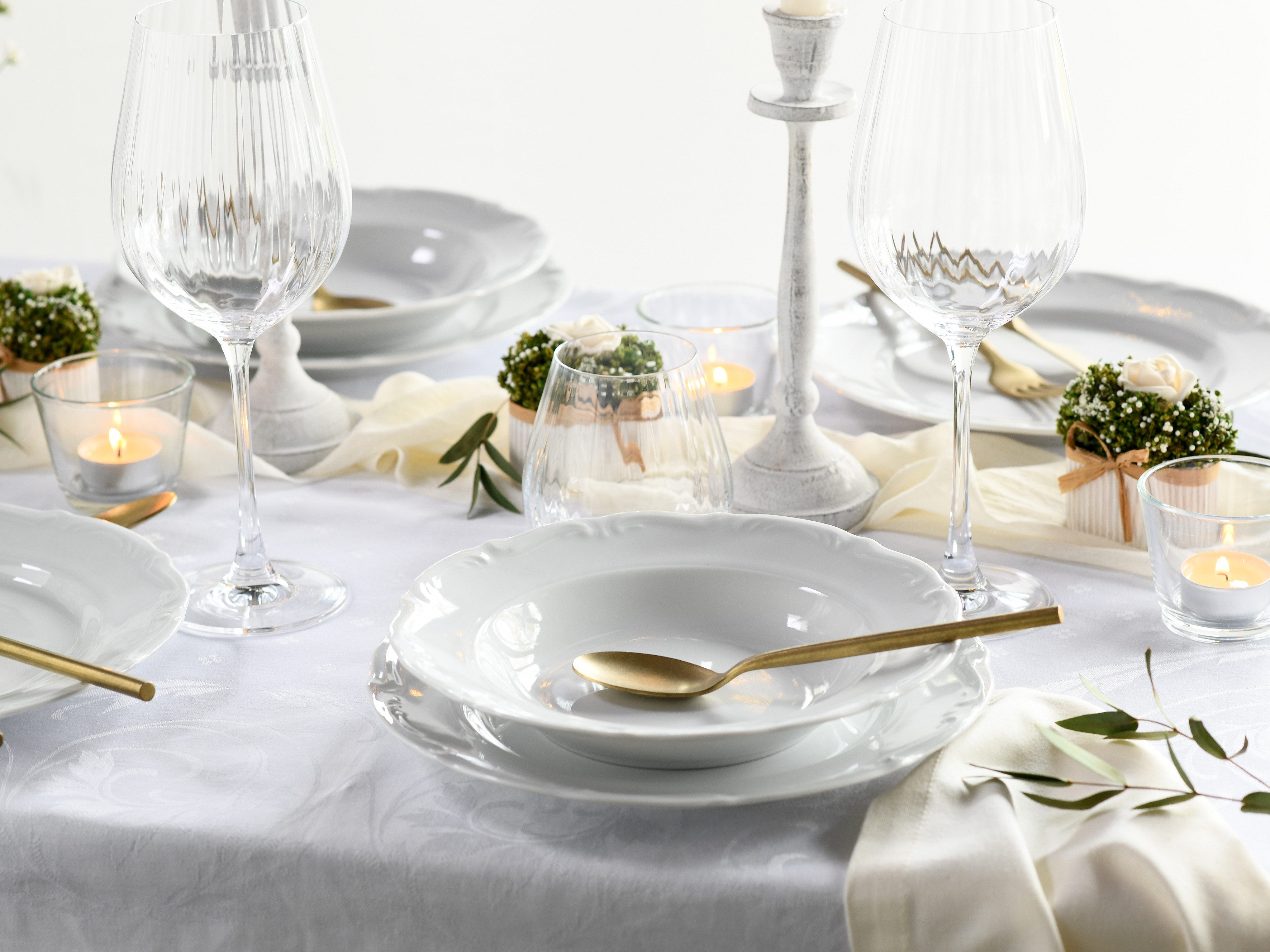 CreaTable Eetservies Servies-set Maria Theresia Serviesgoed, bord set, wit, 12 delen, voor 6 personen (set, 12-delig)