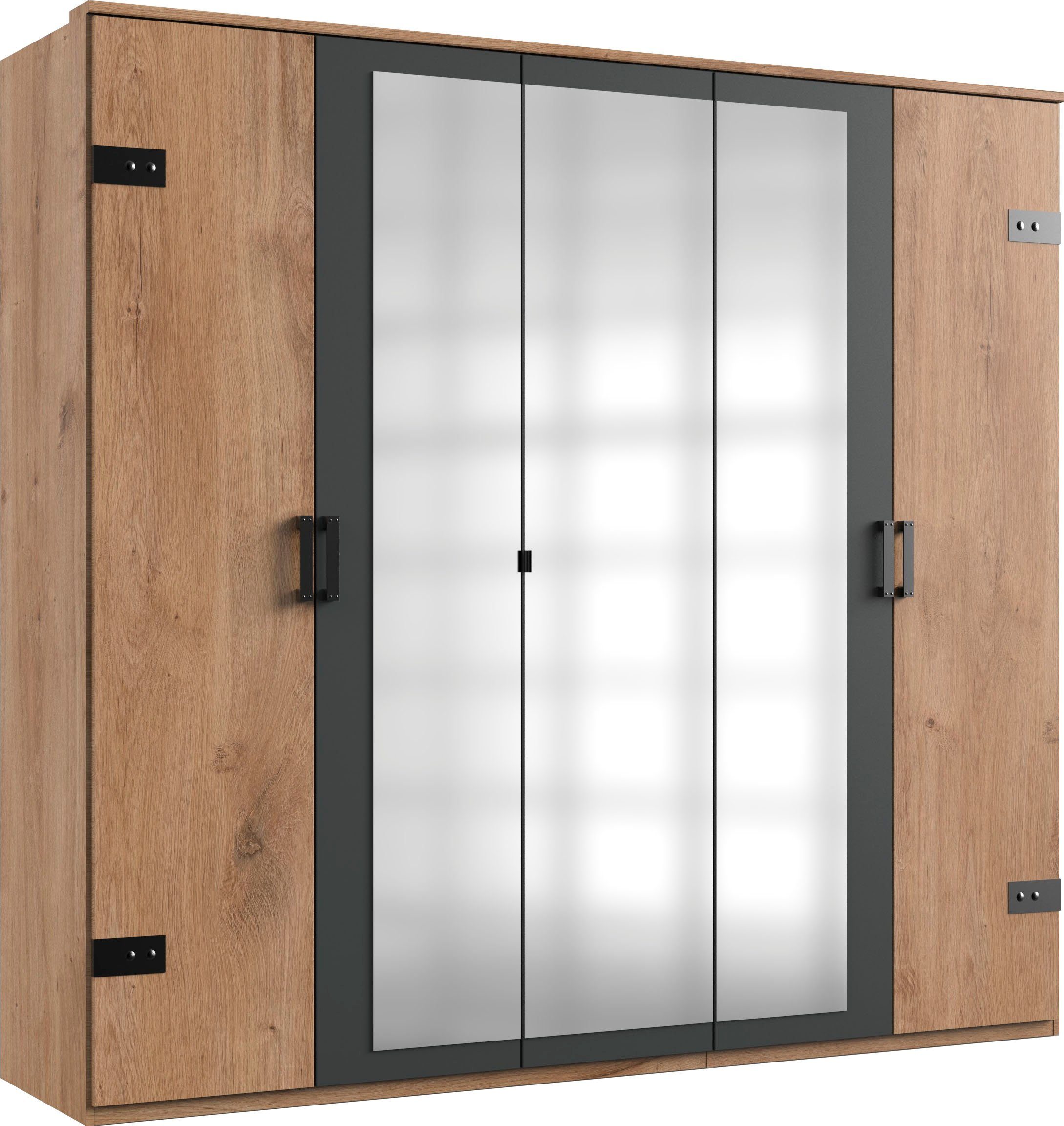 Wimex Slaapkamerserie Stockholm, rustieke look in industrieel ontwerp 6-delig, kledingkast met spiegel, bed inclusief lades (set)