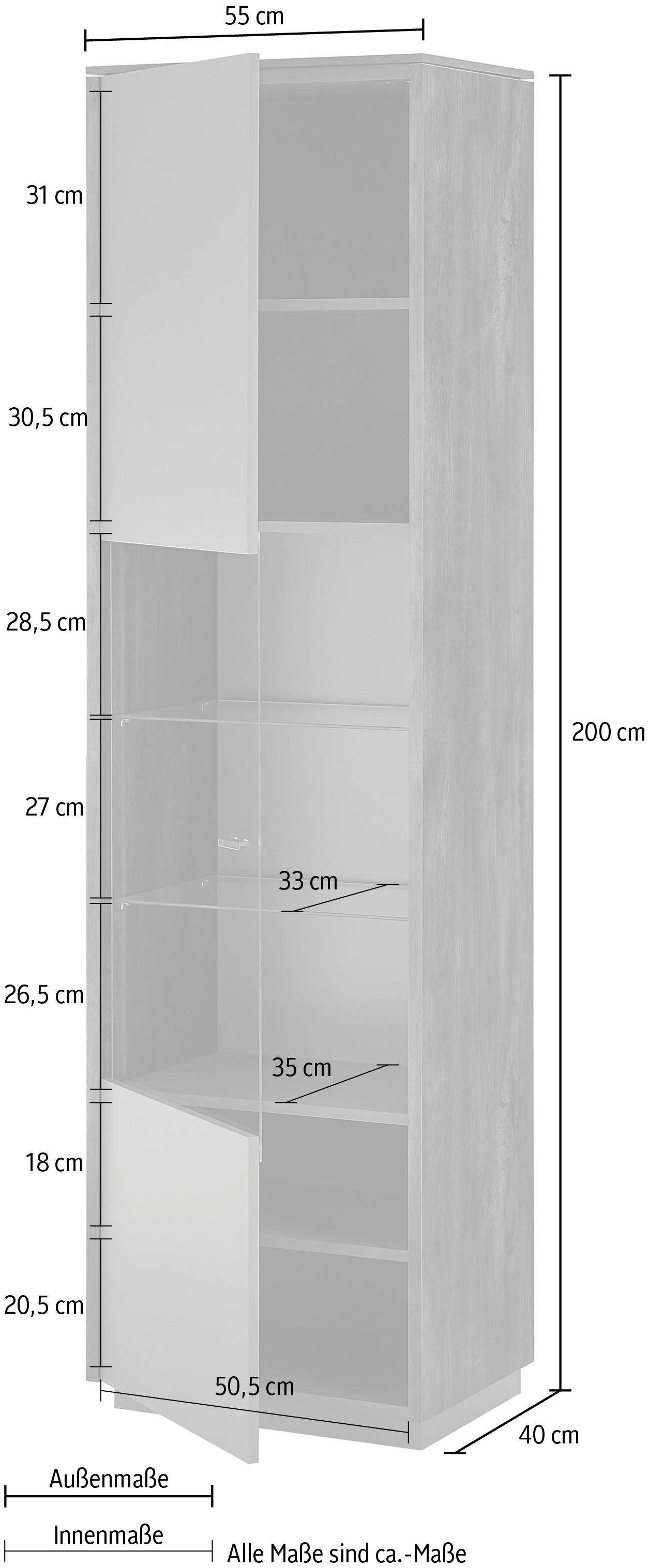 INOSIGN Vitrinekast Largo Soft-closefunctie, hoogte ca. 200 cm