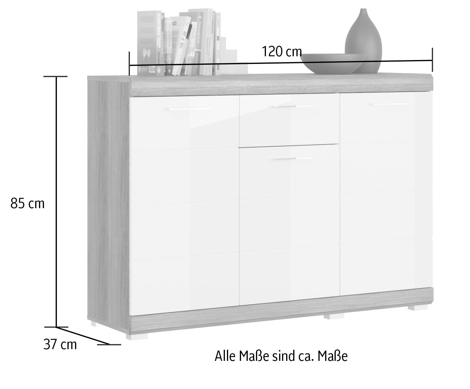INOSIGN Kast Siena, breedte 120 cm, 3 deuren, 1 lade, 5 legplanken, 8 vakken