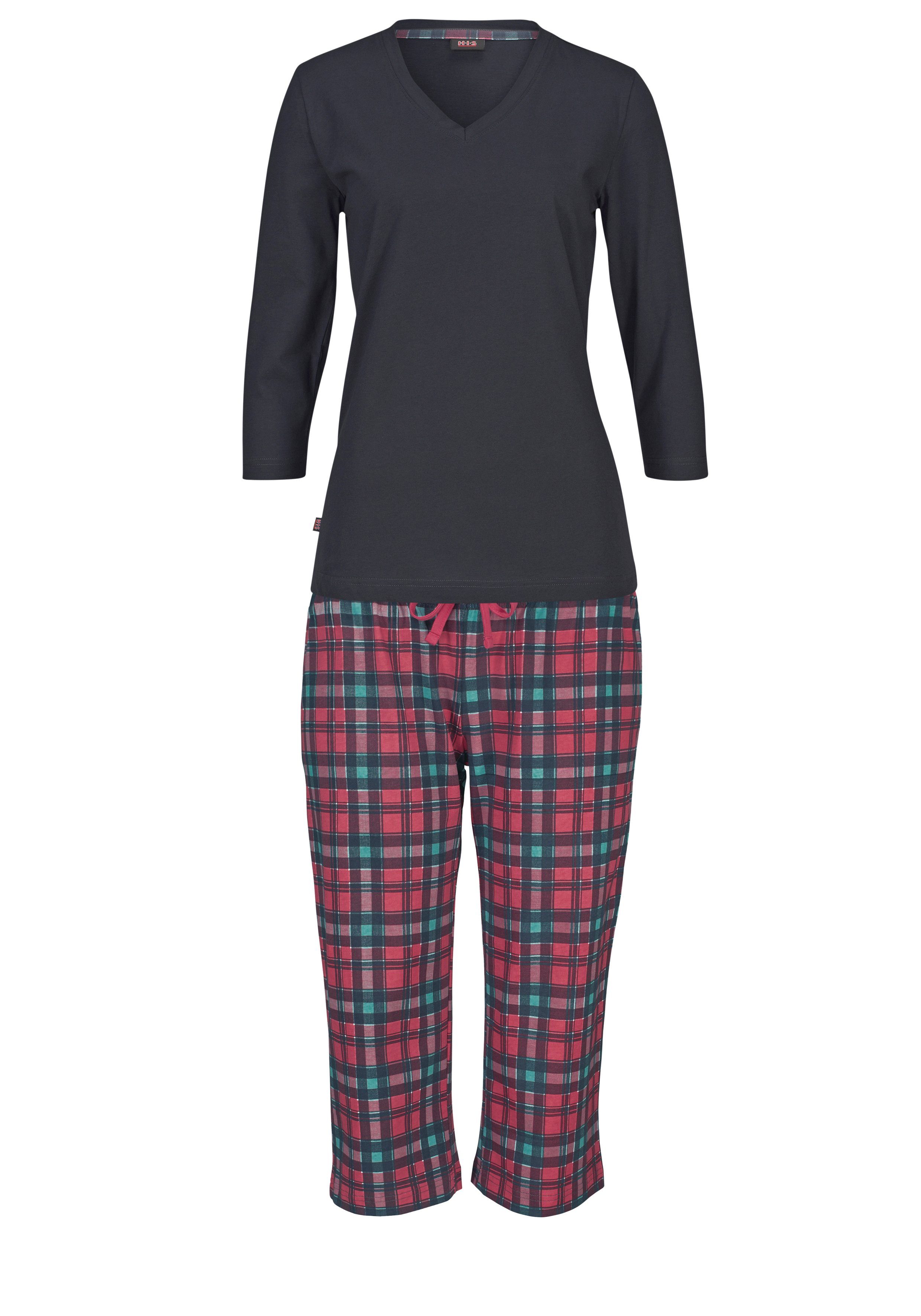 H.I.S Capripyjama met geruite broek en bijpassend basic shirt (2-delig, 1 stuk)