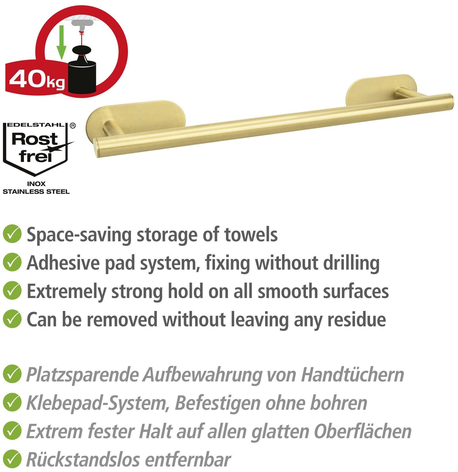WENKO Handdoekstang Turbo-Loc® Orea 40 cm, bevestigen zonder boren