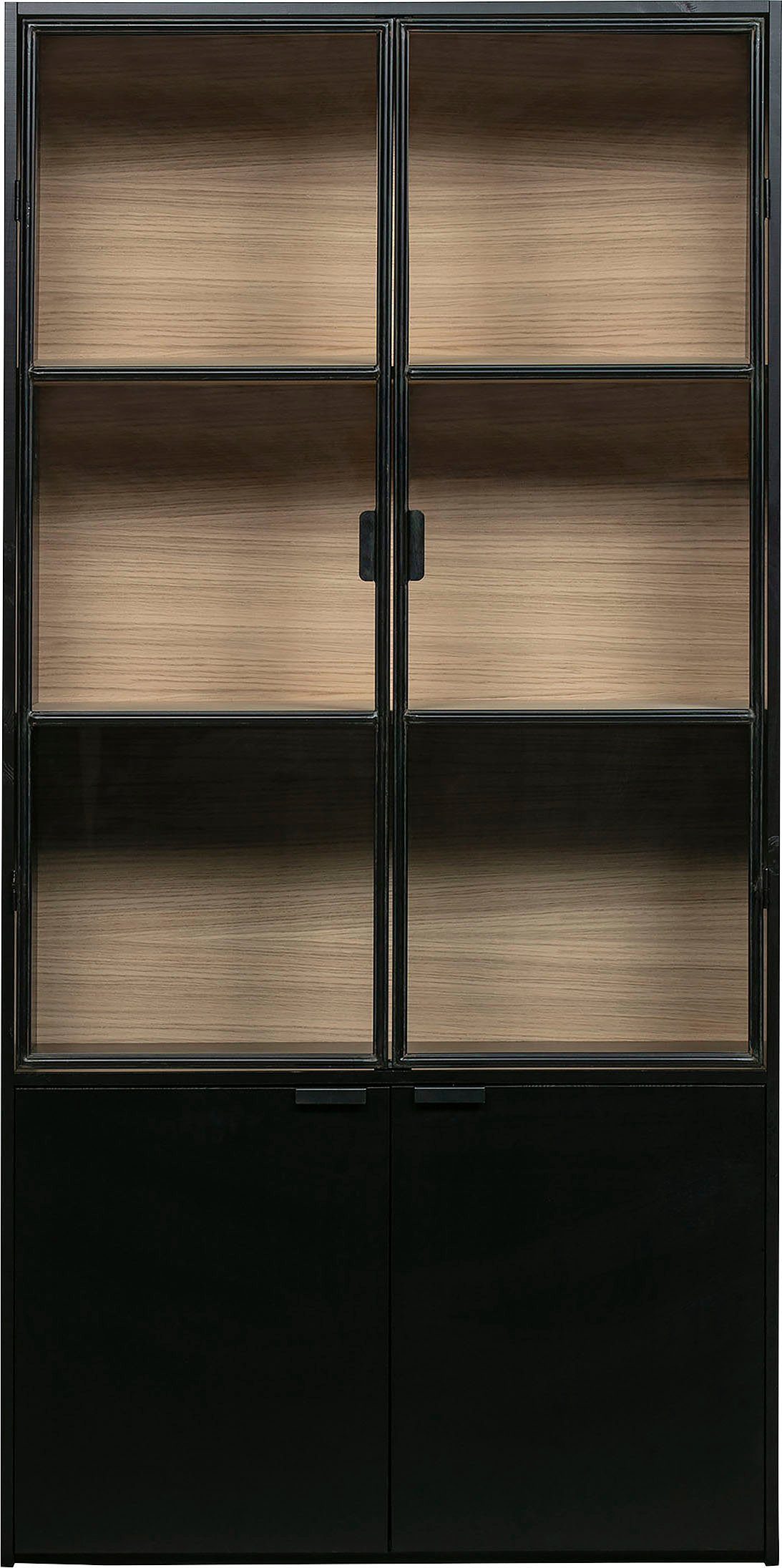 WOOOD Vitrinekast Silas met metalen deuren, h 200 cm x b 100 cm vitrinekasten zwart