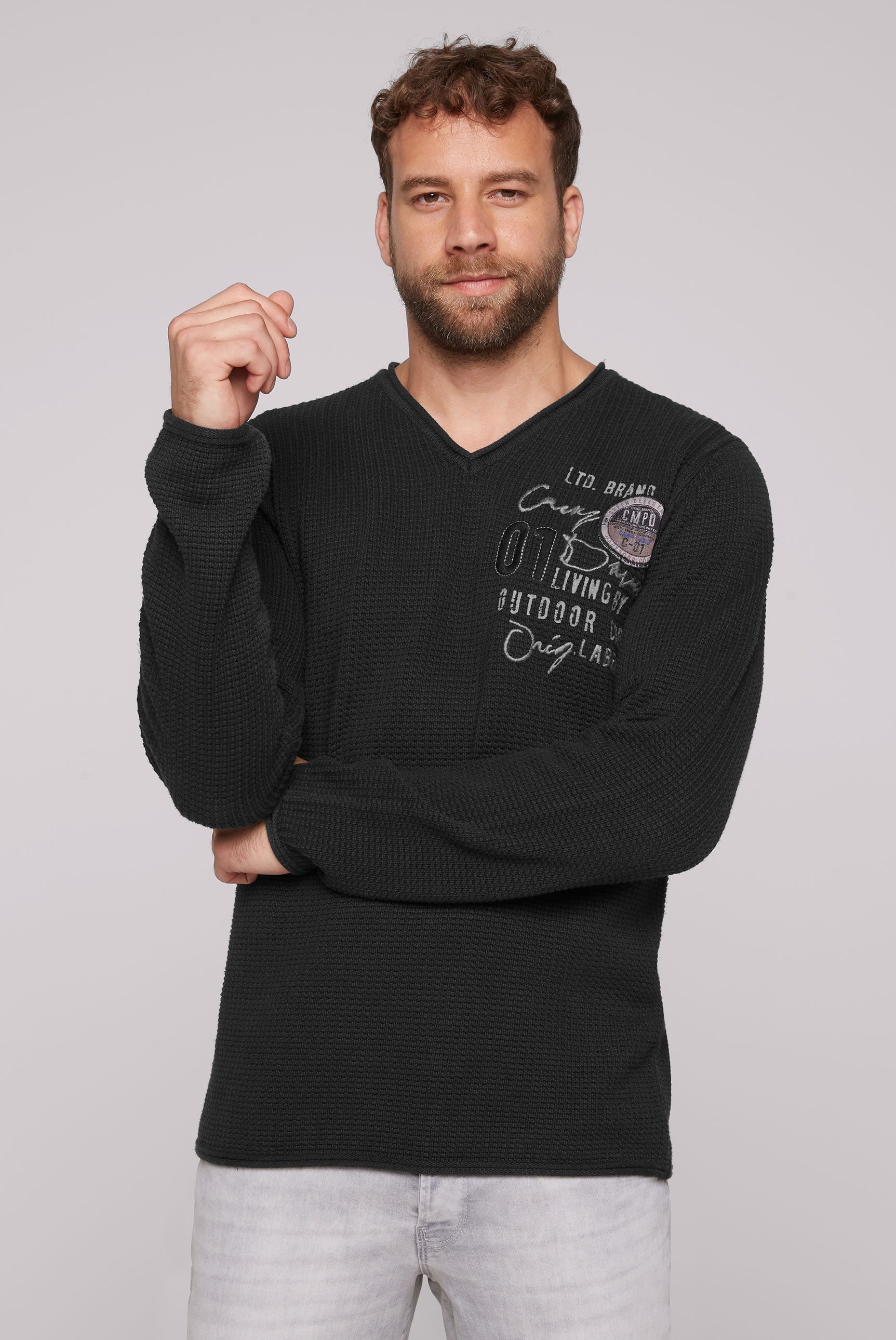 CAMP DAVID Gebreide trui met logoprint heren pullovers maat S zwart