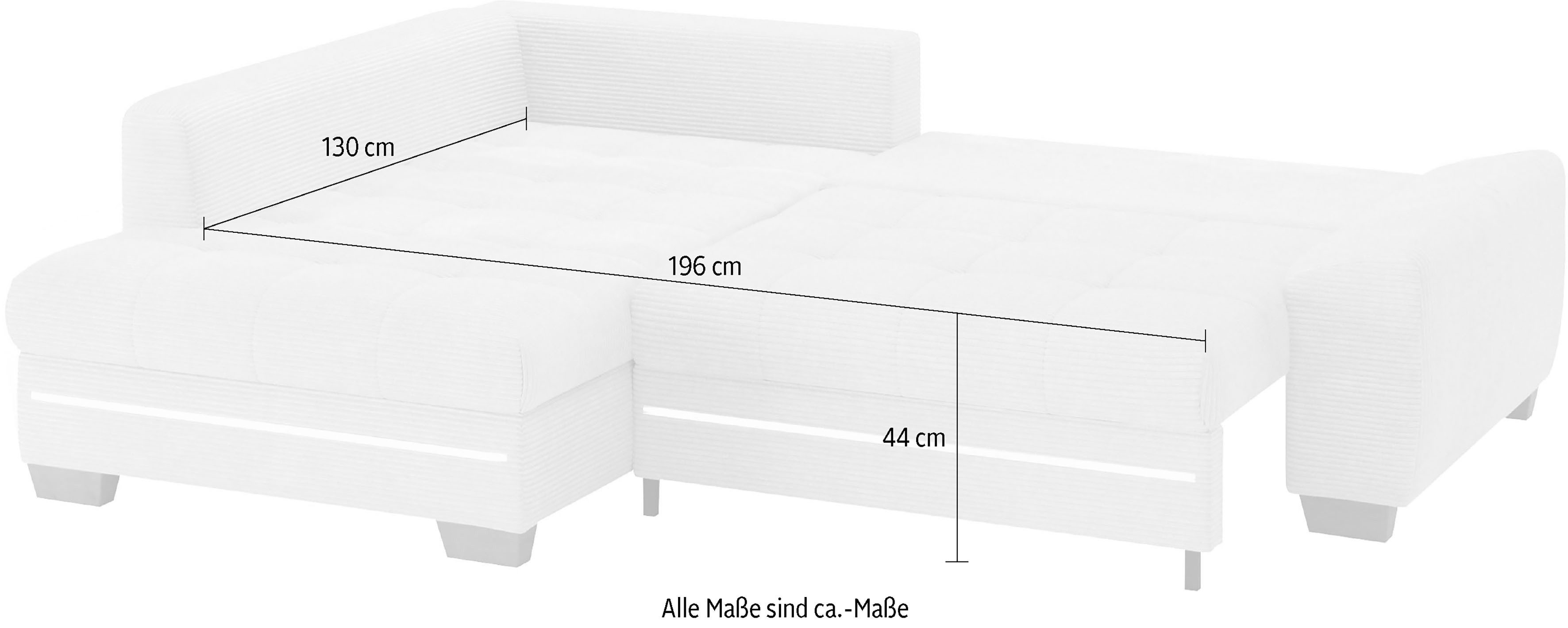 Mr. Couch Hoekbank Nikita II, L-vorm met koudschuim, rgb-led-verlichting, optioneel met bed, bedlade