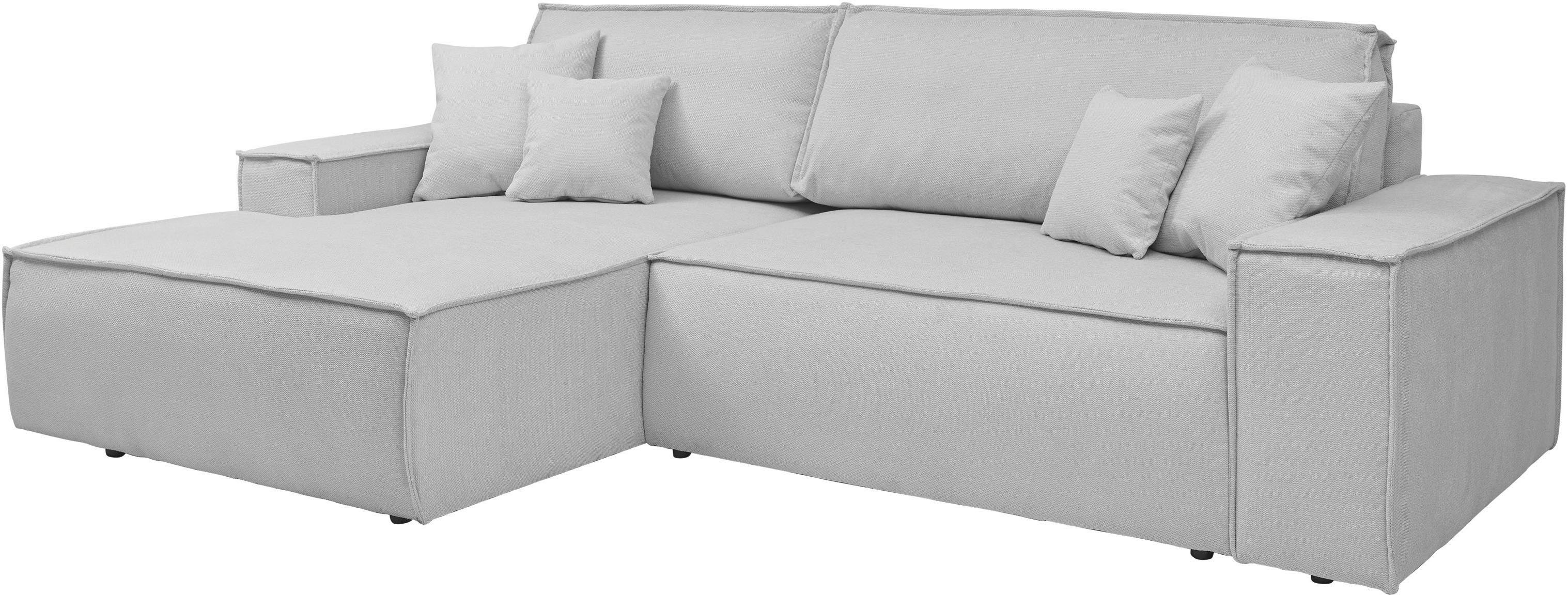 andas Hoekbank Finnley slaapbank 267 cm in Bouclé, fijne structuur en cord, L-vorm