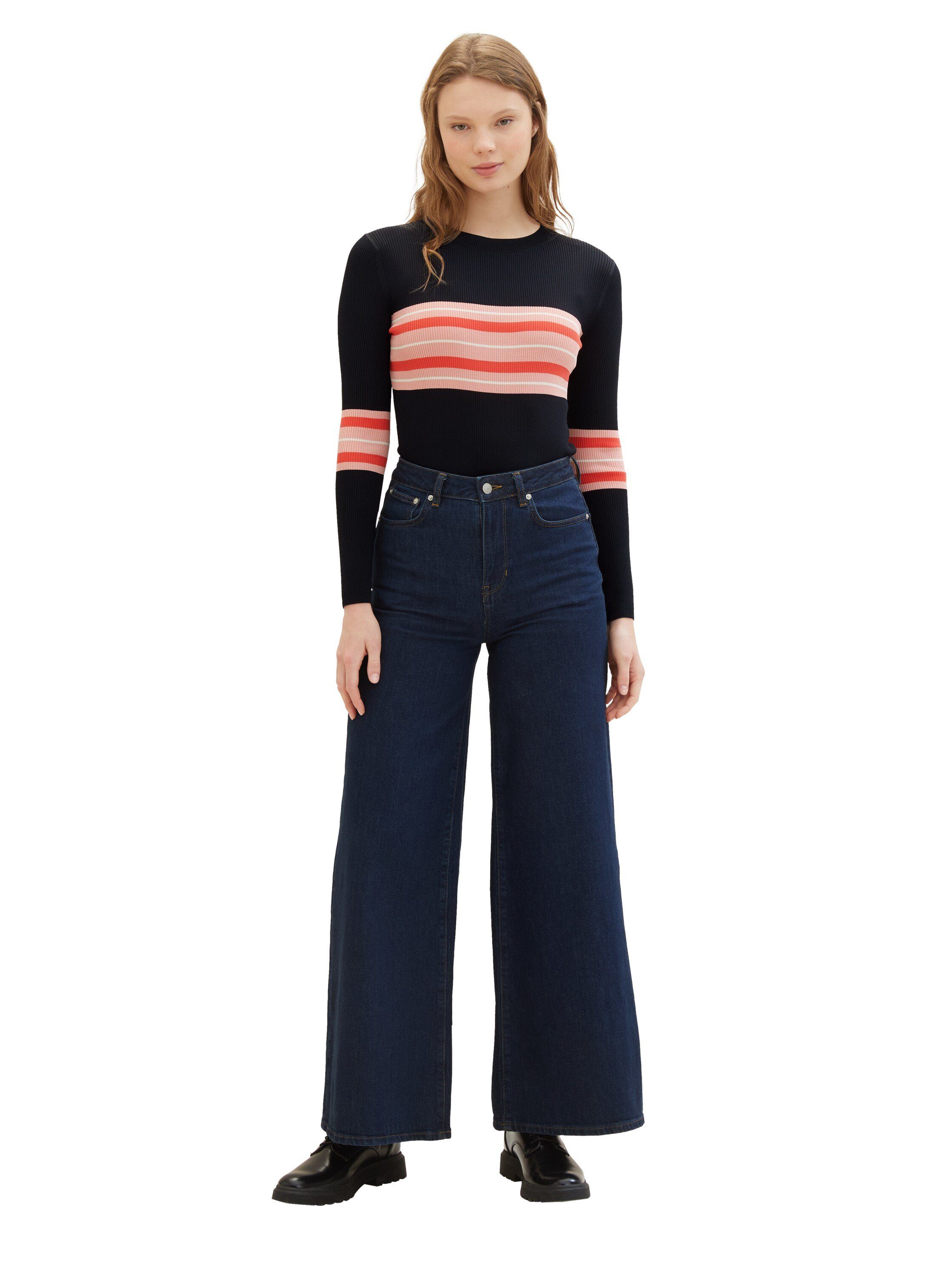 Tom Tailor Denim Trui met ronde hals met colorblocking en rib-structuur