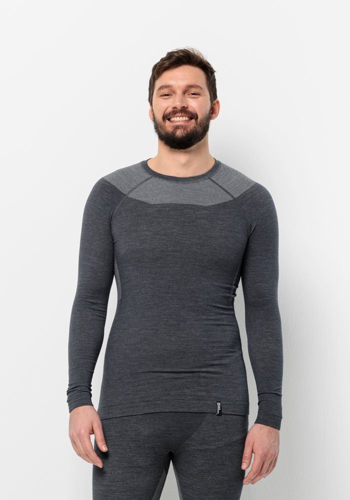 Jack Wolfskin Shirt met lange mouwen SEAMLESS WOOL L/S M heren t-shirts maat XL (54/56) grijs