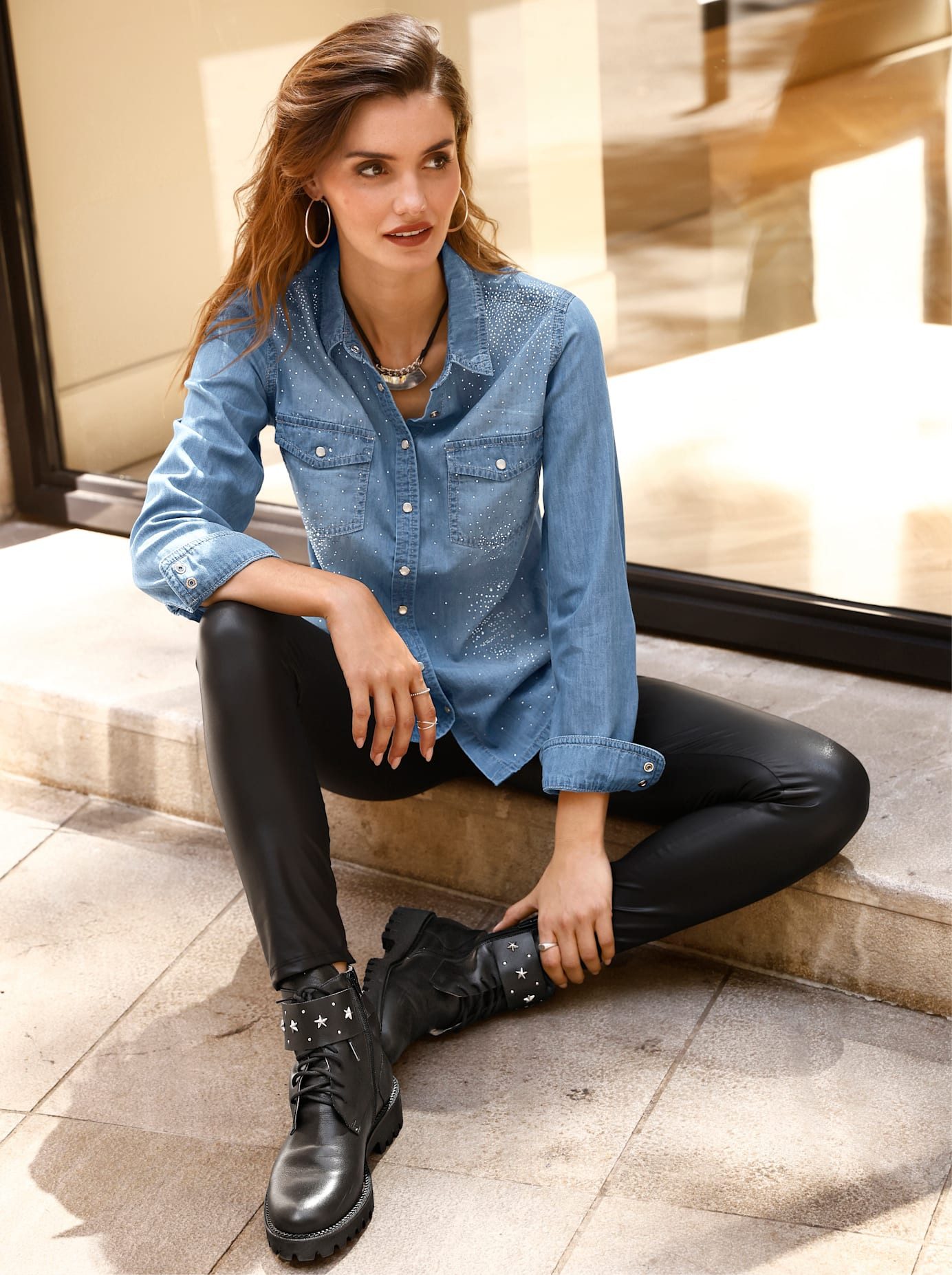 Classic Inspirationen Jeans blouse dames spijkerblouses maat 38 blauw