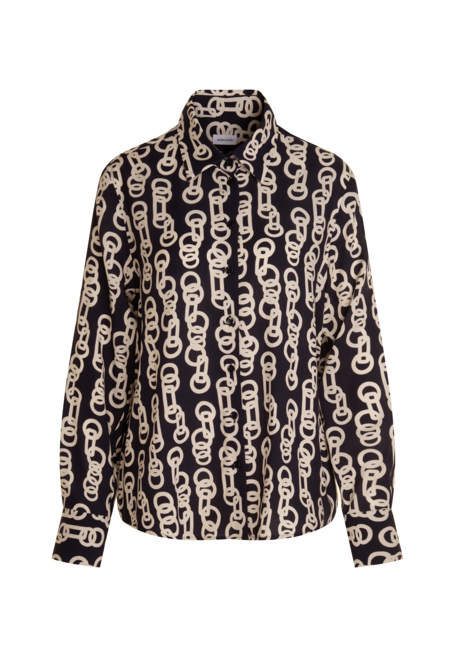 seidensticker Overhemdblouse Zwarte roos Lange mouwen kraag kettingenprint