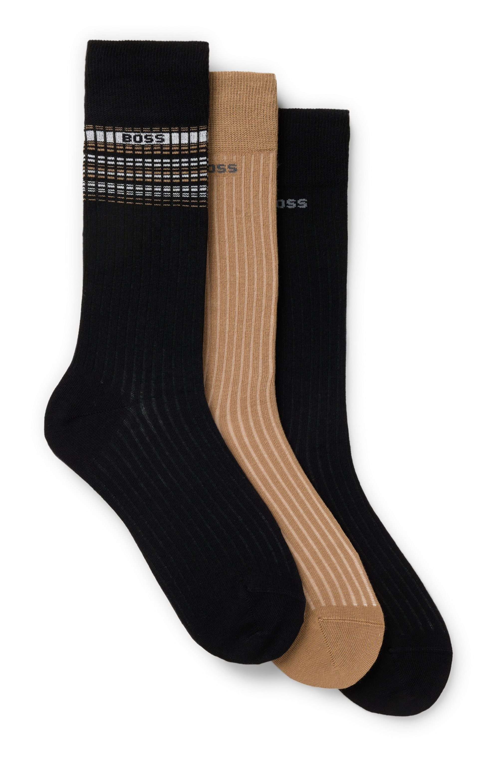BOSS Vrijetijdssokken 3P RS Rib Stripe (set, 3 paar) heren sokken maat 39-42 bruin