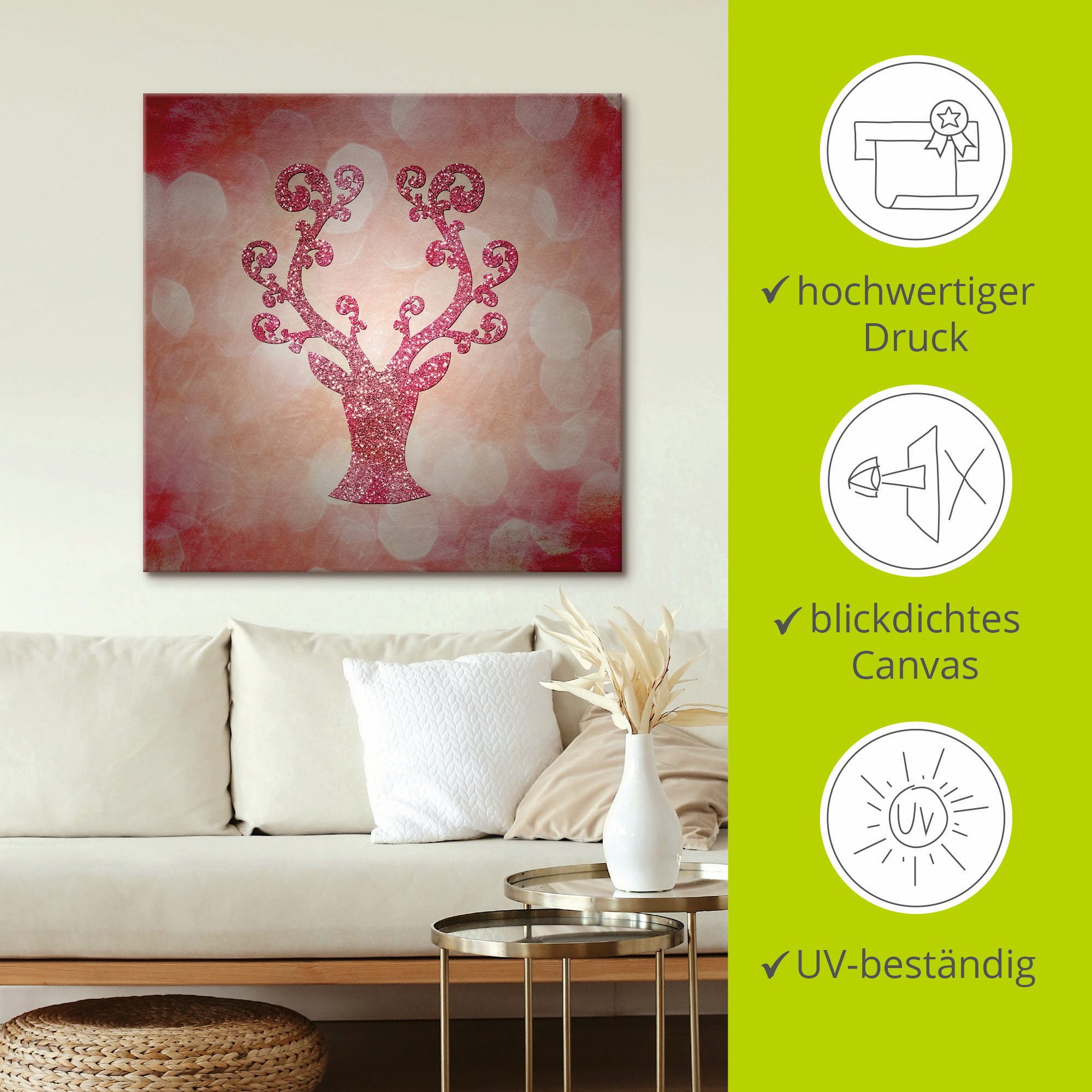 Artland Artprint op linnen Roze glinsterende ree als artprint op linnen in verschillende maten