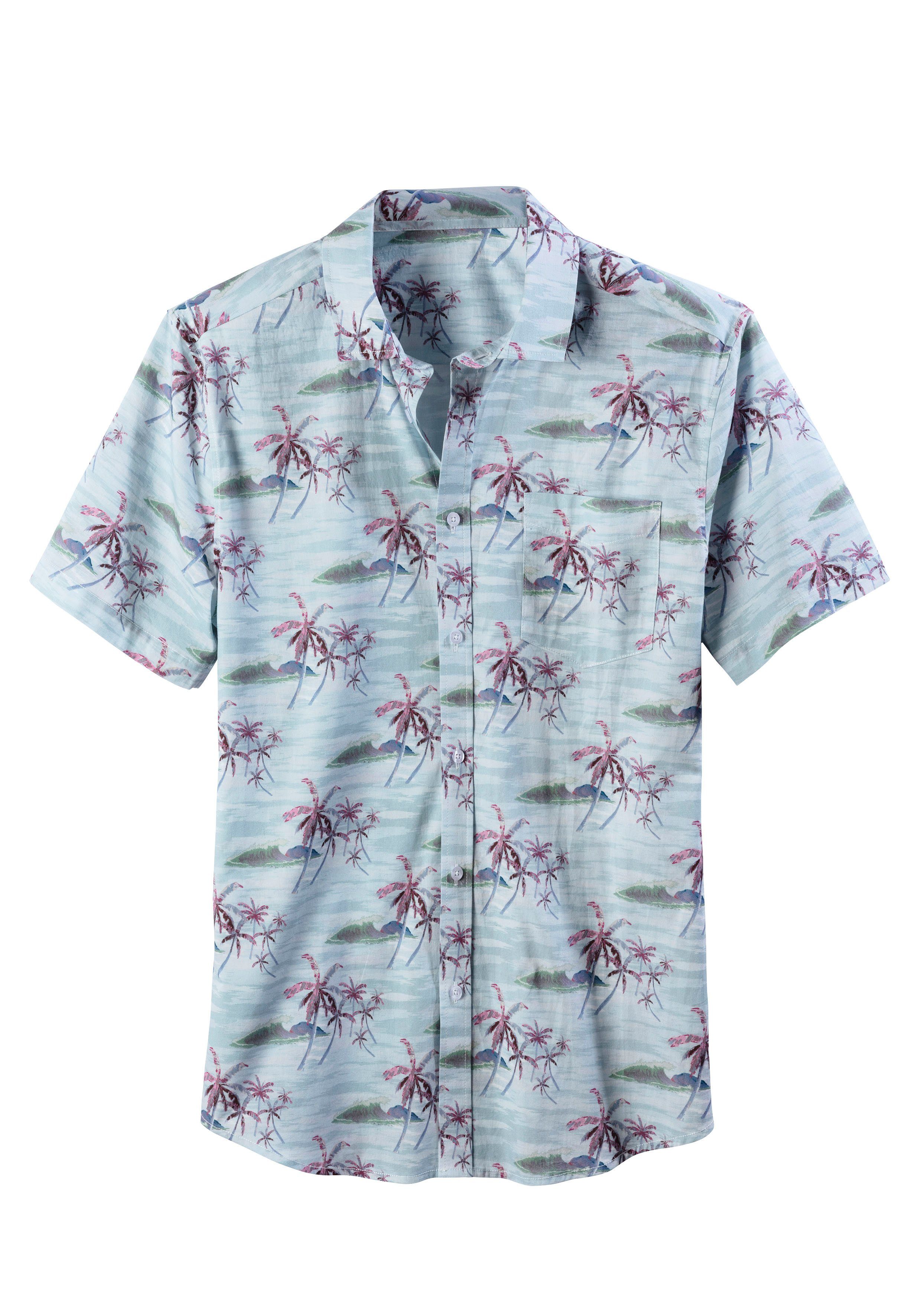 Beachtime Hawaï-overhemd Regular fit korte mouw, vrijetijdshemd met palmprint, puur katoen