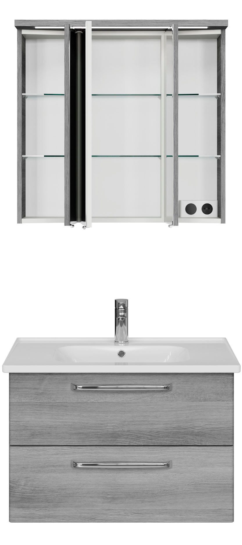 Saphir Badmeubelset Trentino 2-delig keramische wasbak met LED spiegelkast Badkamermeubel-set 79cm breed, incl. deurdemper, 3 deuren, 2 lades (3 stuks)