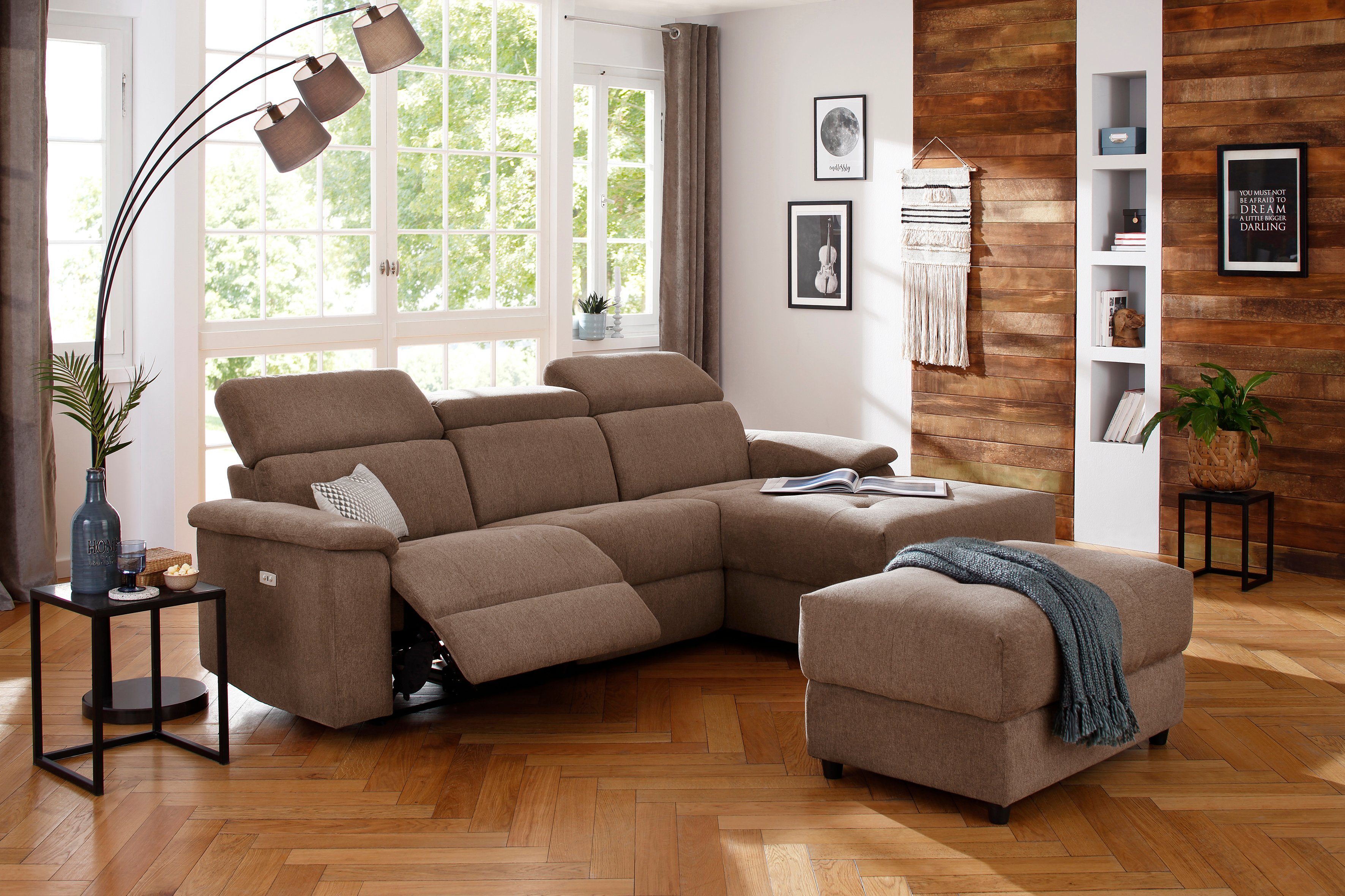 Home affaire Hoekbank Binado, L-vorm, met handmatige of elektrische relaxfunctie met usb-aansluiting