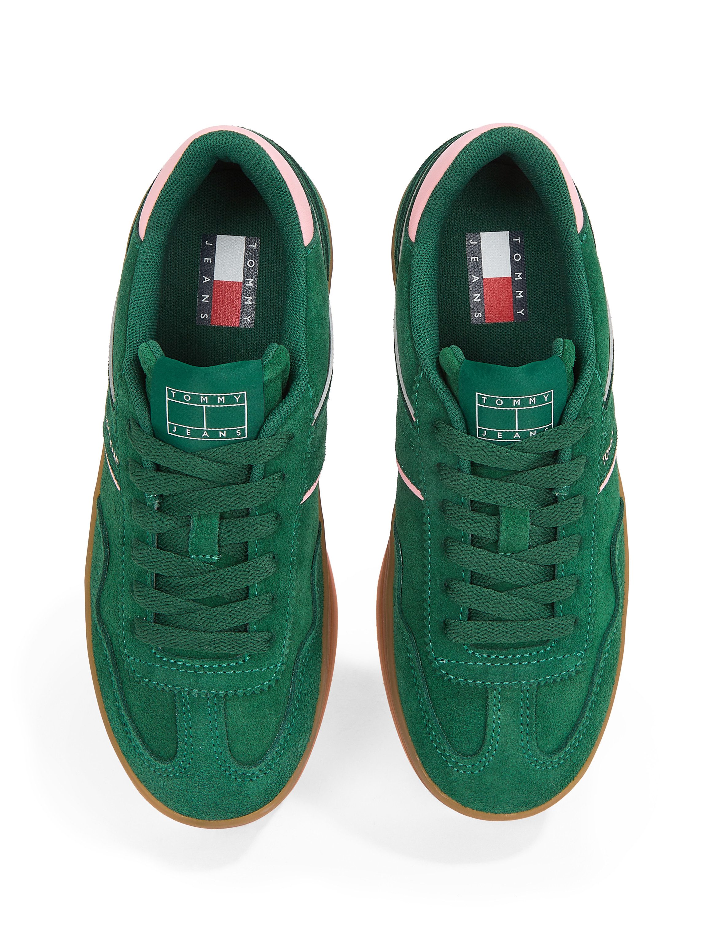 TOMMY JEANS Plateausneakers THE GREENWICH FLATFORM SUEDE , vrijetijdsschoen, lage schoen, veterschoen met subtiele decoratieve stiksels