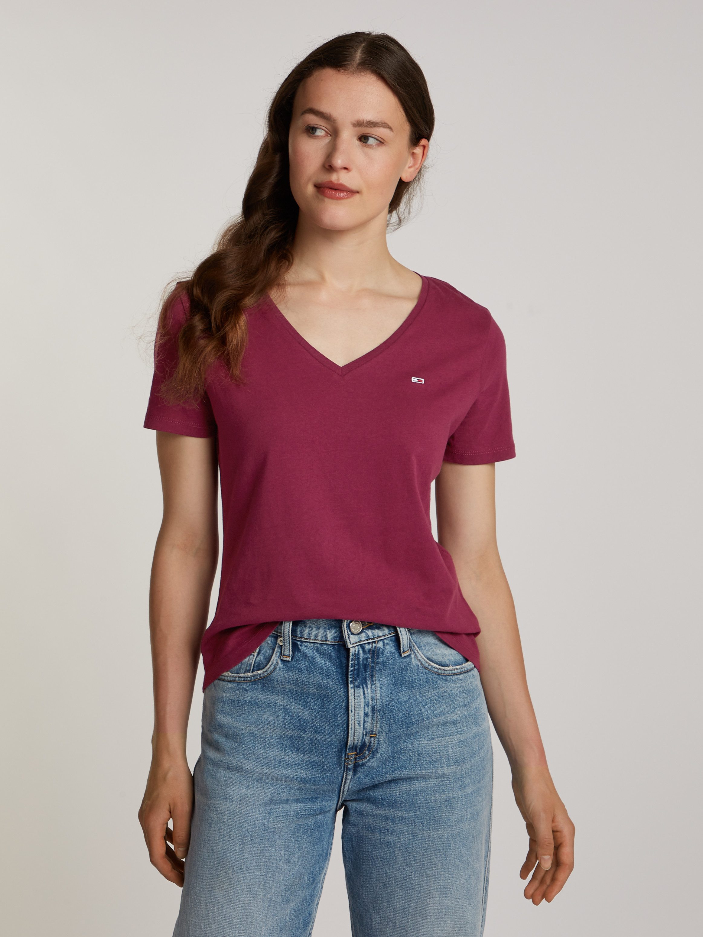 TOMMY JEANS Shirt met V-hals TJW 2PACK SLIM SOFT V NECK TEE in basic look met merklabel (2-delig Set van 2)