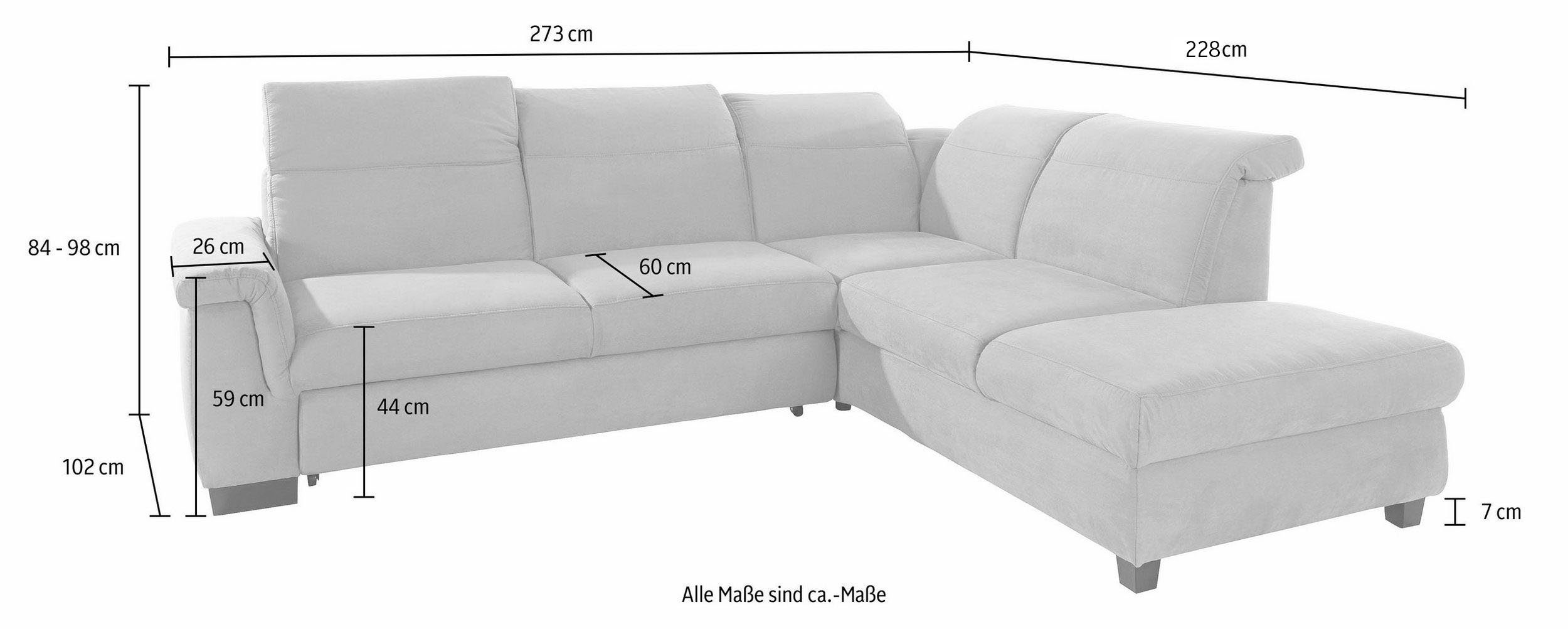 DOMO collection Hoekbank Sully L-vorm naar keuze met slaapfunctie en hoofd- resp. verstelbare rugleuning