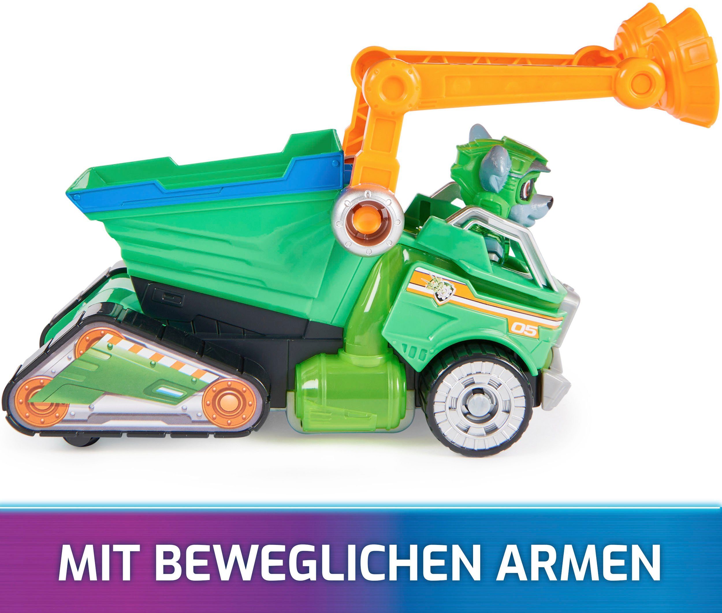 Spin Master Speelgoedauto Paw Patrol - Movie II - Basic Themed Vehicles Rocky Vuilnisauto met puppyfiguur, licht- en geluidseffect