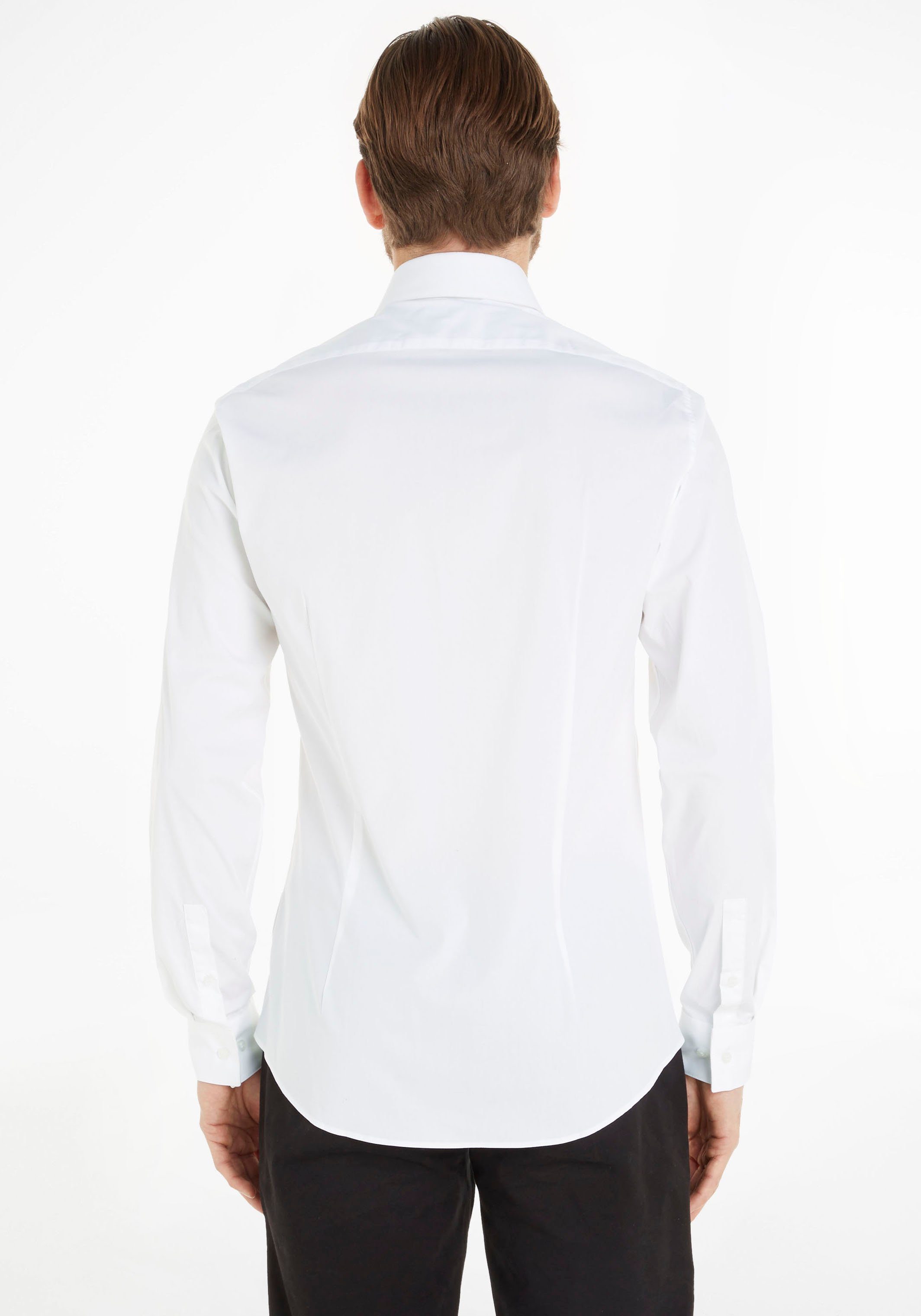 Calvin Klein Businessoverhemd POPLIN STRETCH SLIM SHIRT met kent-kraag, logoprint op borsthoogte