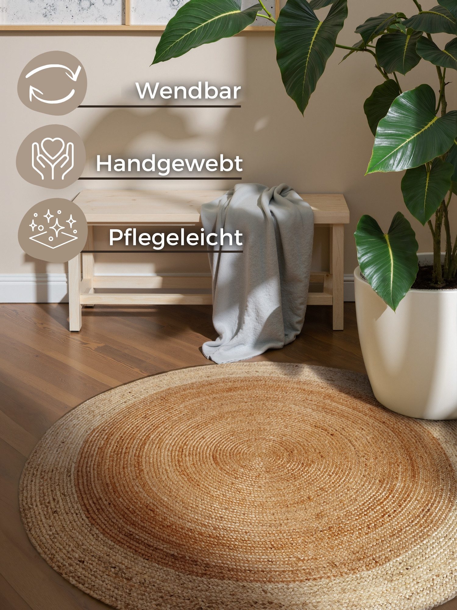 HANSE Home Vloerkleed Jutta jute tapijt 100% jutevezel, natuur, woonkamer, eetkamer, gang, boho, scandi