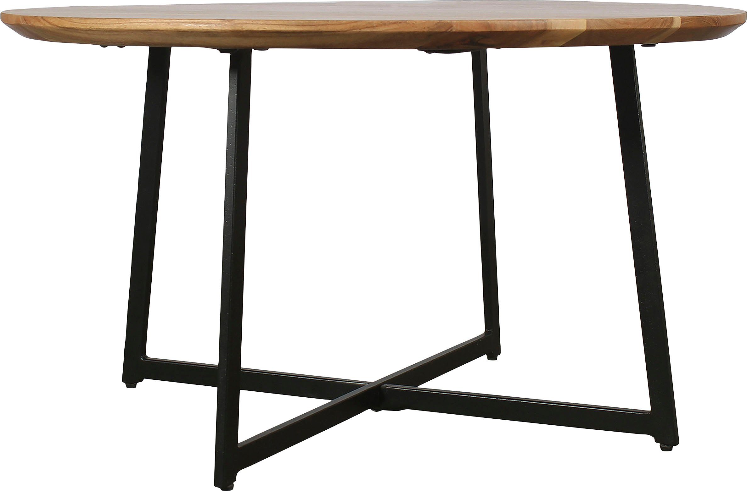 byLIVING Salontafel Alina met massief acaciahout - plaat en zwarte metalen frame, rond 80 cm.