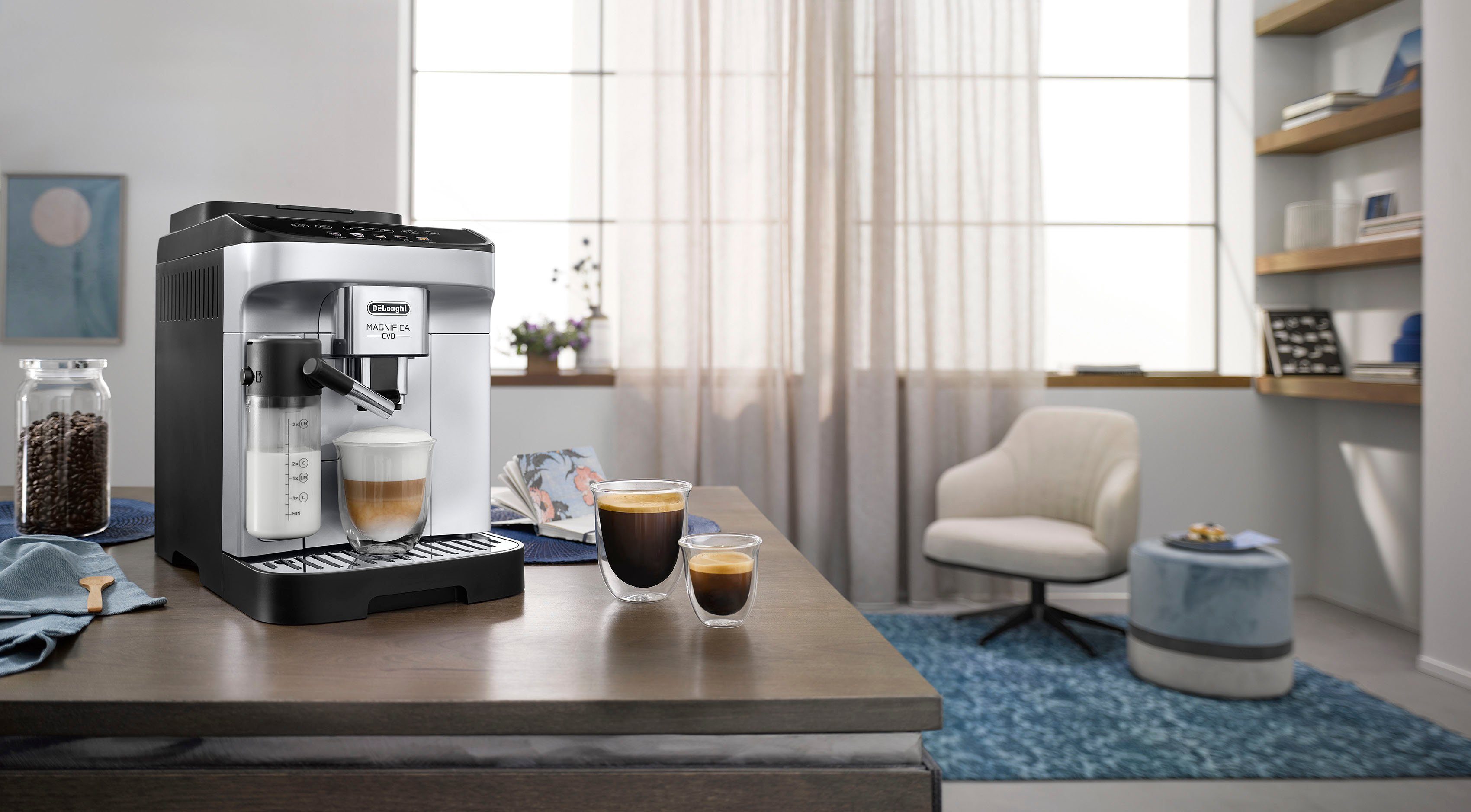 De'Longhi Volautomatisch koffiezetapparaat Magnifica Evo ECAM 290.61.SB, met lattecrema melksysteem, zilver/zwart