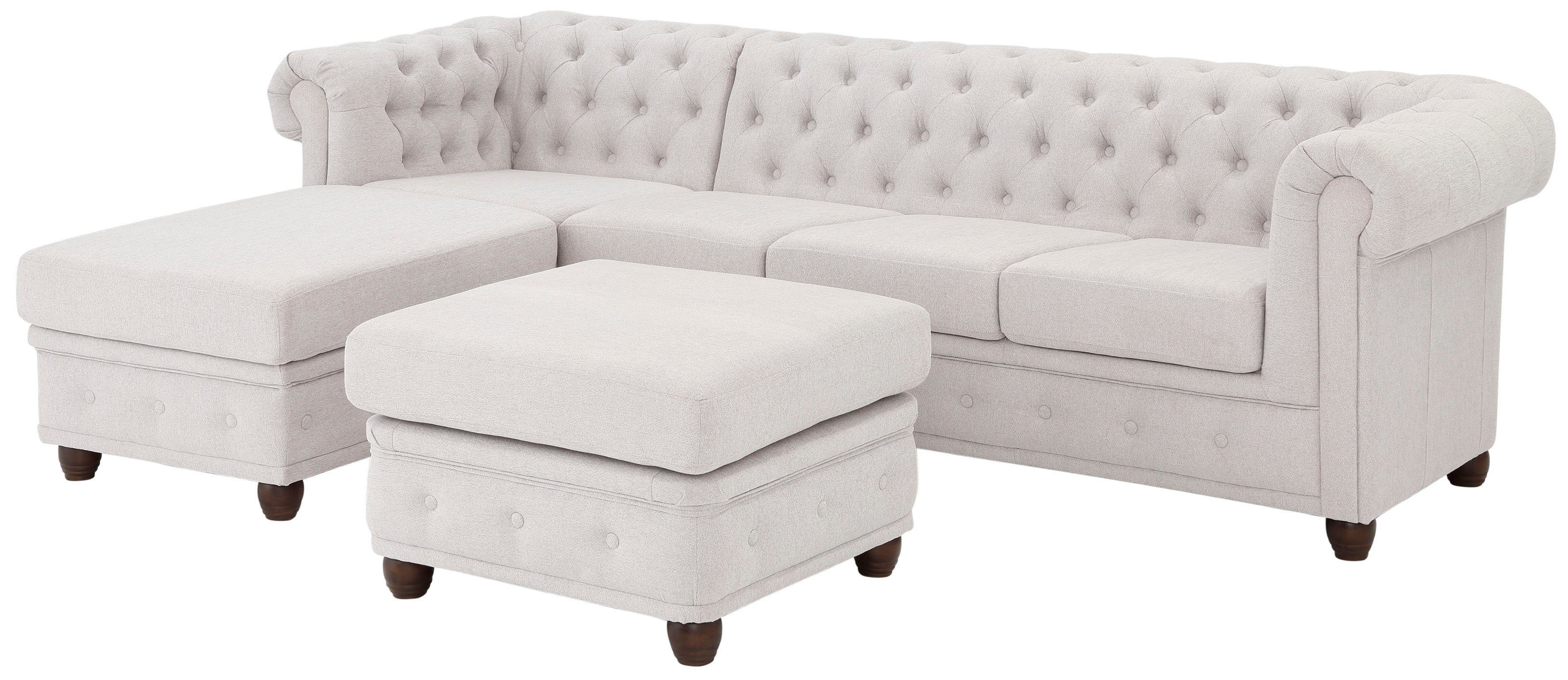 Home affaire Chesterfield-bank New Castle L-vorm hoogwaardige capitonnage in chesterfield-design, bxdxh: 255(171x72)