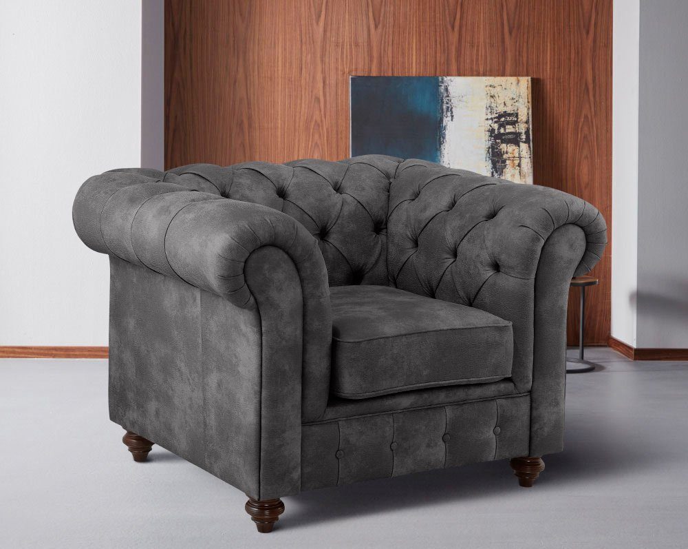 Home affaire Fauteuil Chesterfield B/D/H: 105/69/74 cm met hoogwaardige knoopdetails, ook in leer
