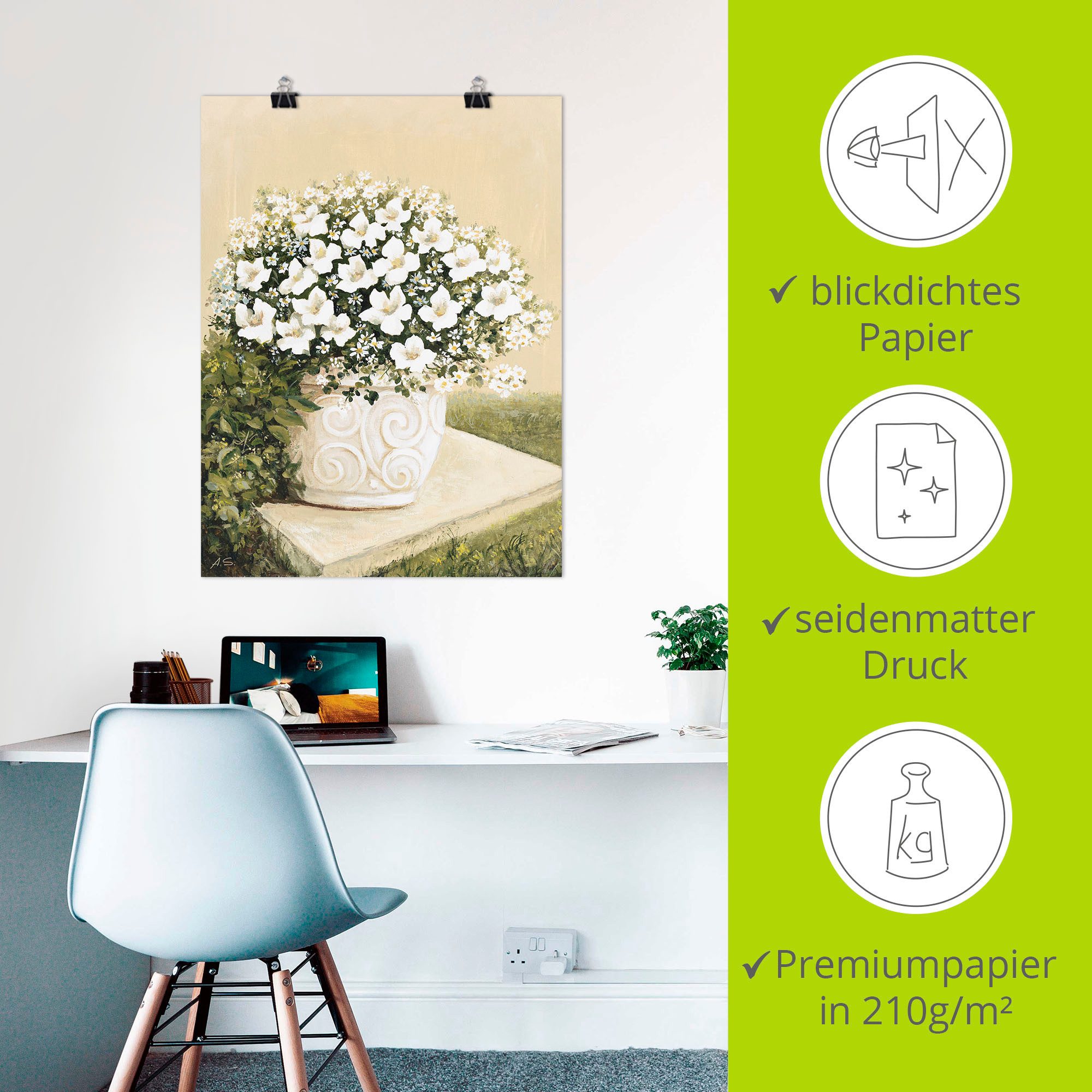 Artland Artprint Bloempot I als artprint van aluminium, artprint voor buiten, artprint op linnen, poster in verschillende maten. maten