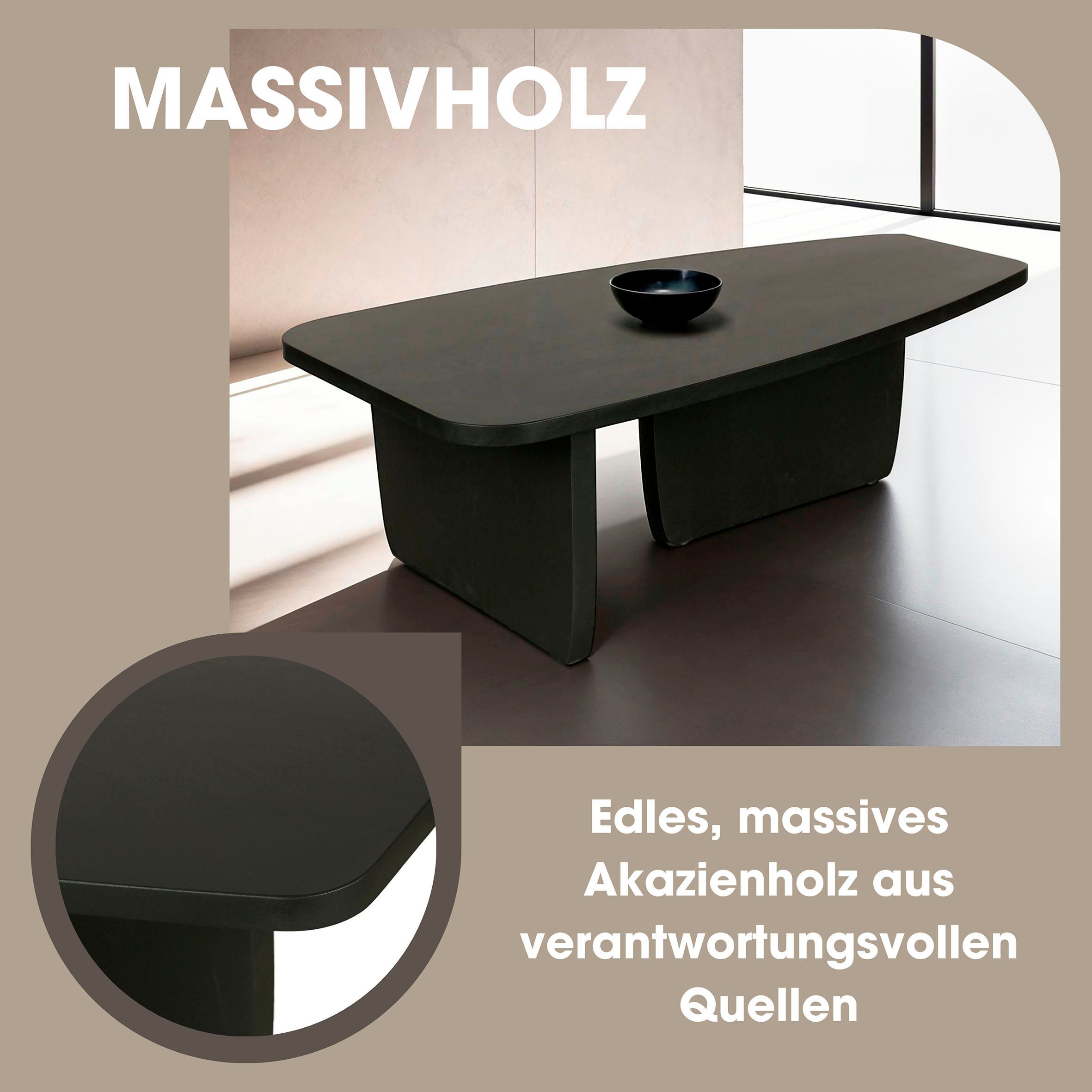byLIVING Salontafel BOLT Vrijvorm tafel in zwart gelakt acaciahout, 25mm tafelblad (1 stuk)