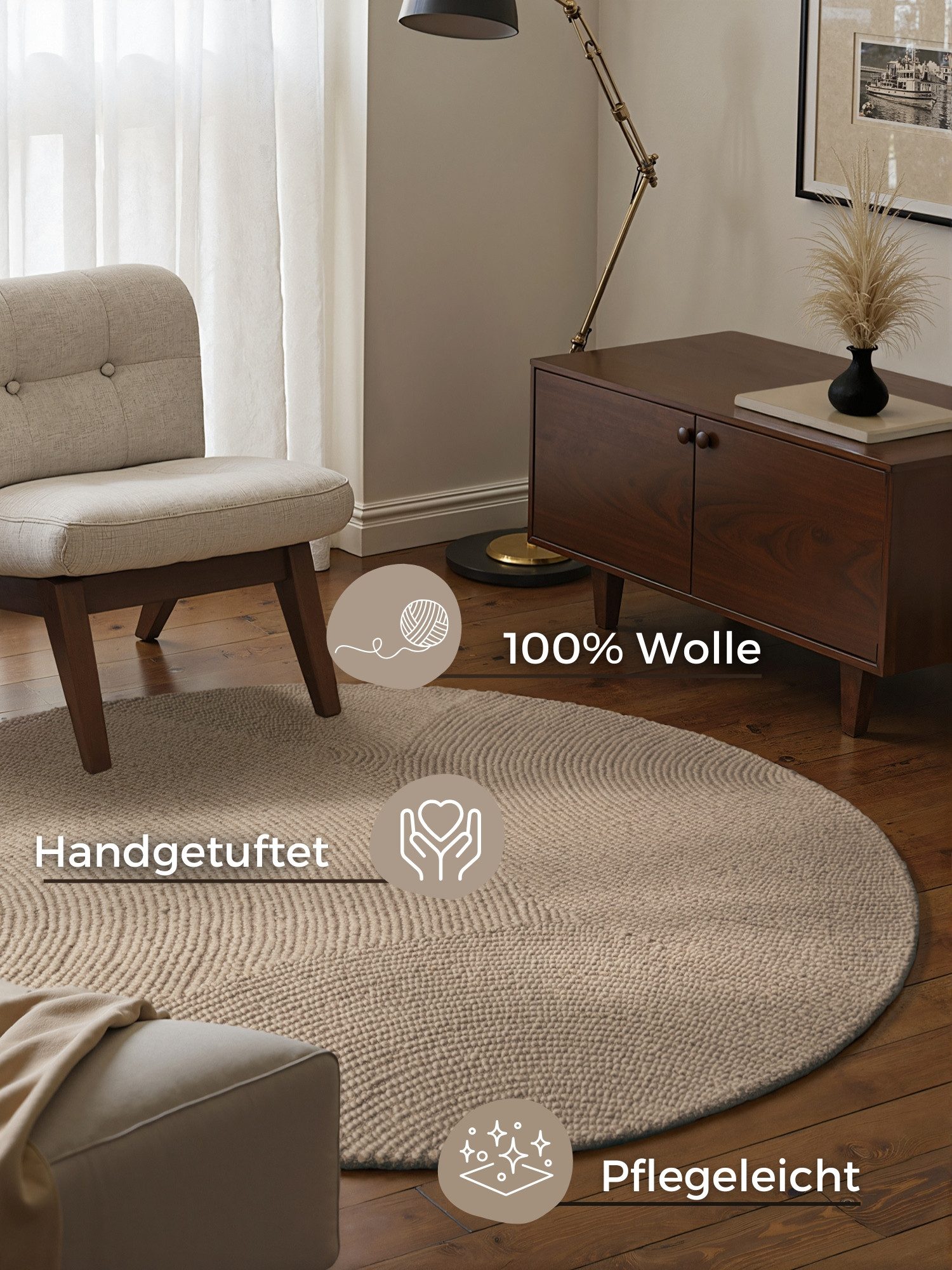 HANSE Home Wollen kleed ELENI Handgetuft, wol, natuur, woonkamer, slaapkamer, scandinavisch, hygge