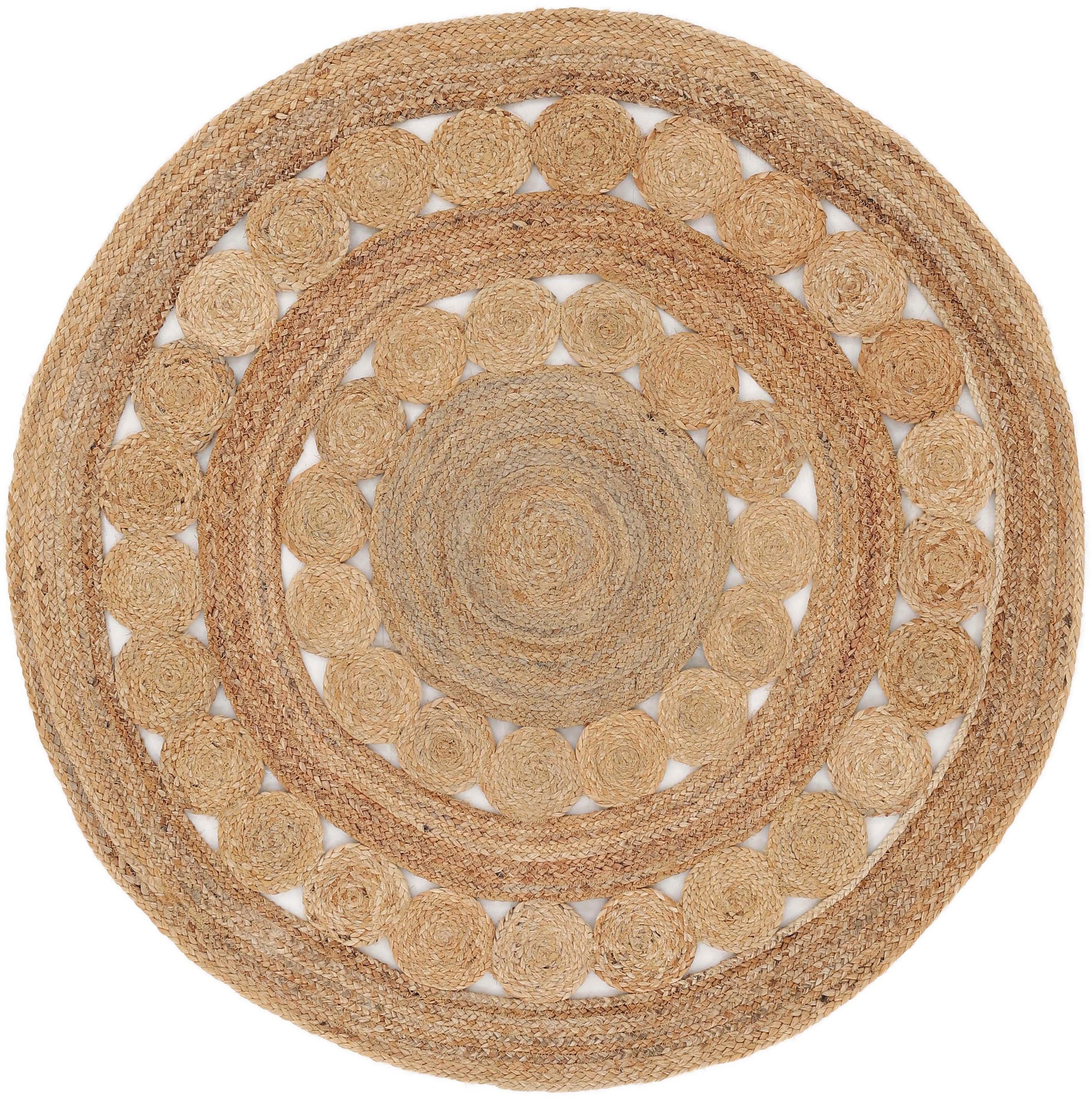 carpetfine Vloerkleed Jute-vloerkleed Dana moderne vloerkleden maat Ø 120 cm x 120 cm x 5 mm beige
