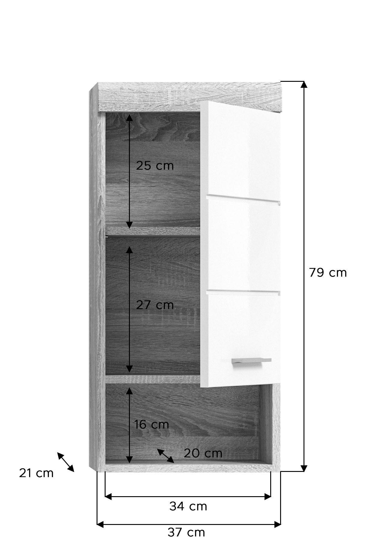 INOSIGN Hangkast Siena, breedte 37 cm, 1 deur, 1 open vak, 1 legplank, MDF-front in verschillende kleuren verkrijgbaar, badkamermeubels, badkamerkast, kast, badkamer (1 stuk)