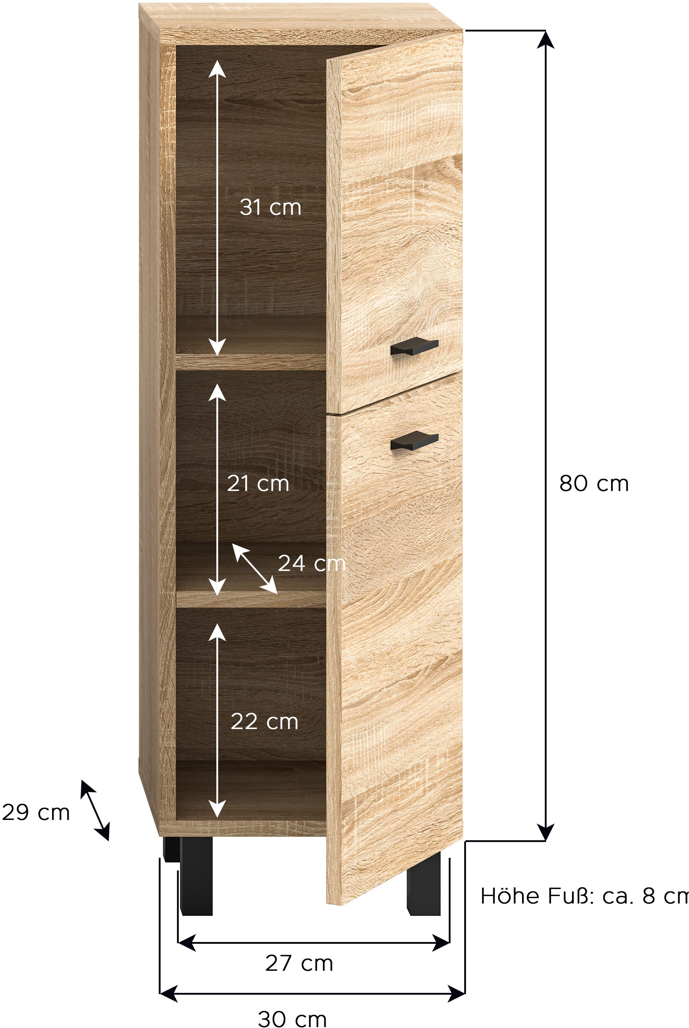 welltime Halfhoge kast Tampa, hoogte 80cm, hangend of staand te monteren