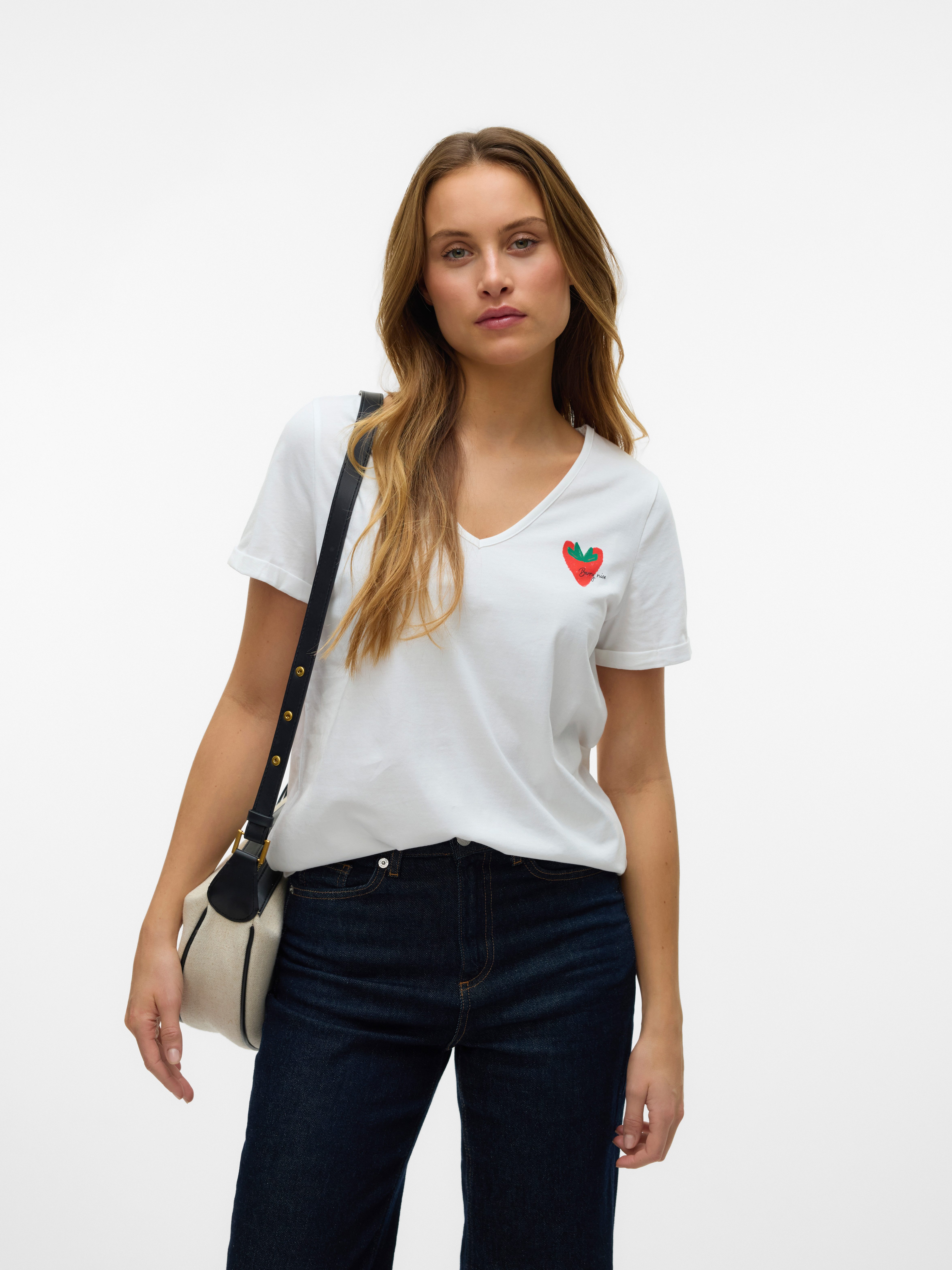 Vero Moda Shirt met korte mouwen VMBITONA S/S V-NECK T-SHIRT JRS BTQ GA dames t-shirts maat S (36) wit