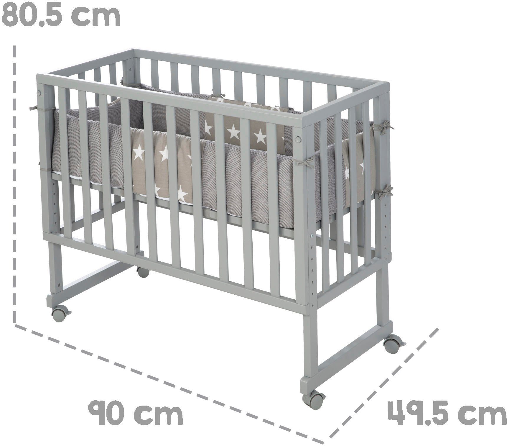 Roba® Wieg Safe Asleep® 2-in-1, taupe, Little sterren met 4 wieltjes, matras, hoofdbeschermer en veiligheidsbarrière