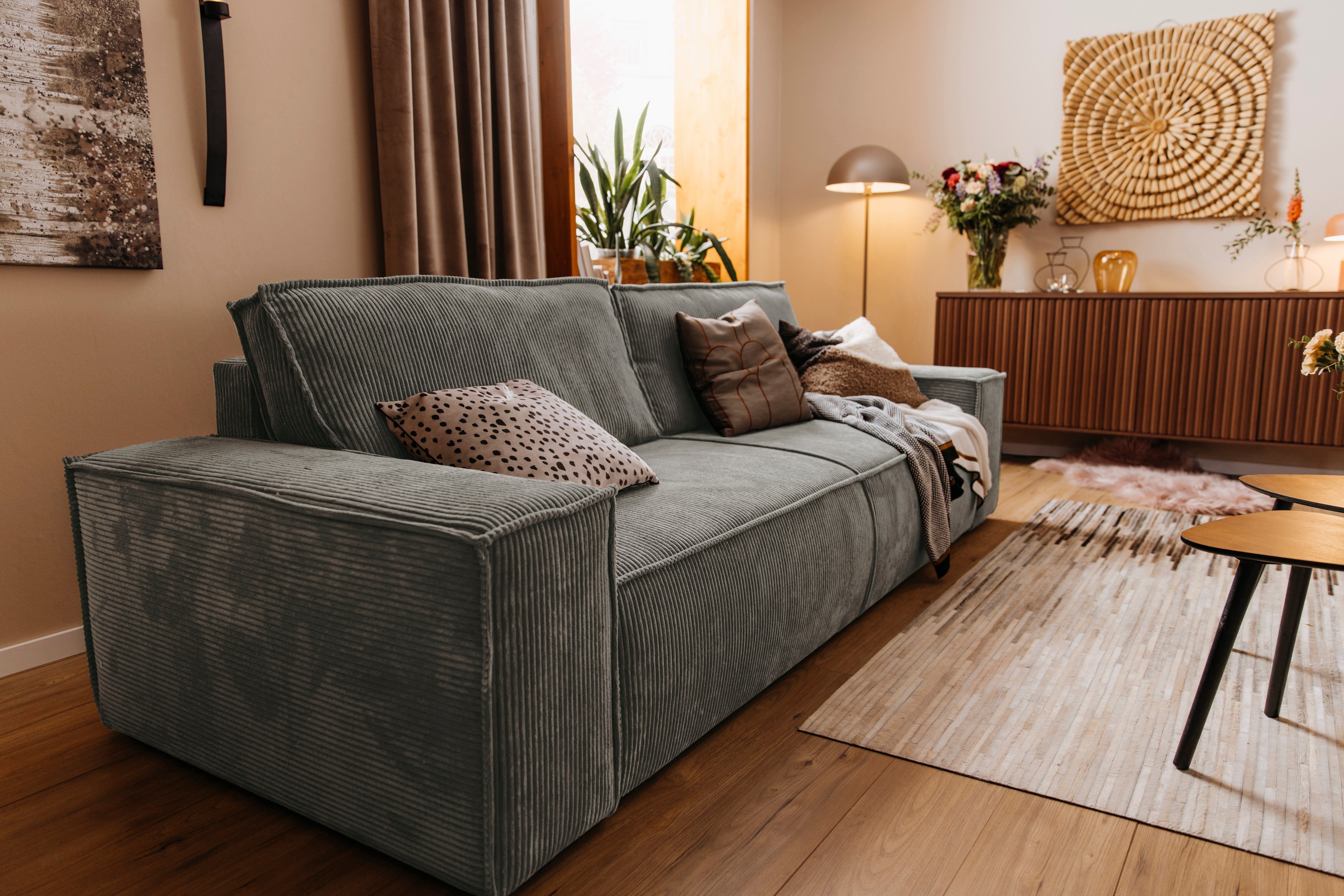 Home affaire 3-zitsbank SHERWOOD slaapbank (257 cm) ribfluweel, velours, vintage lederlook