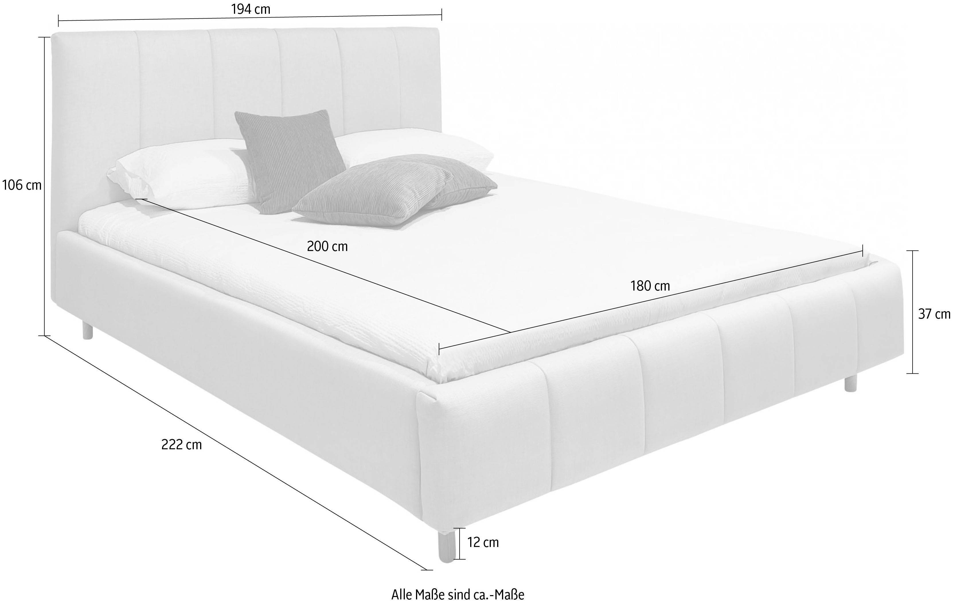 andas Gestoffeerd bed Muhos met een bekleed hoofdbord, incl. lattenbodem