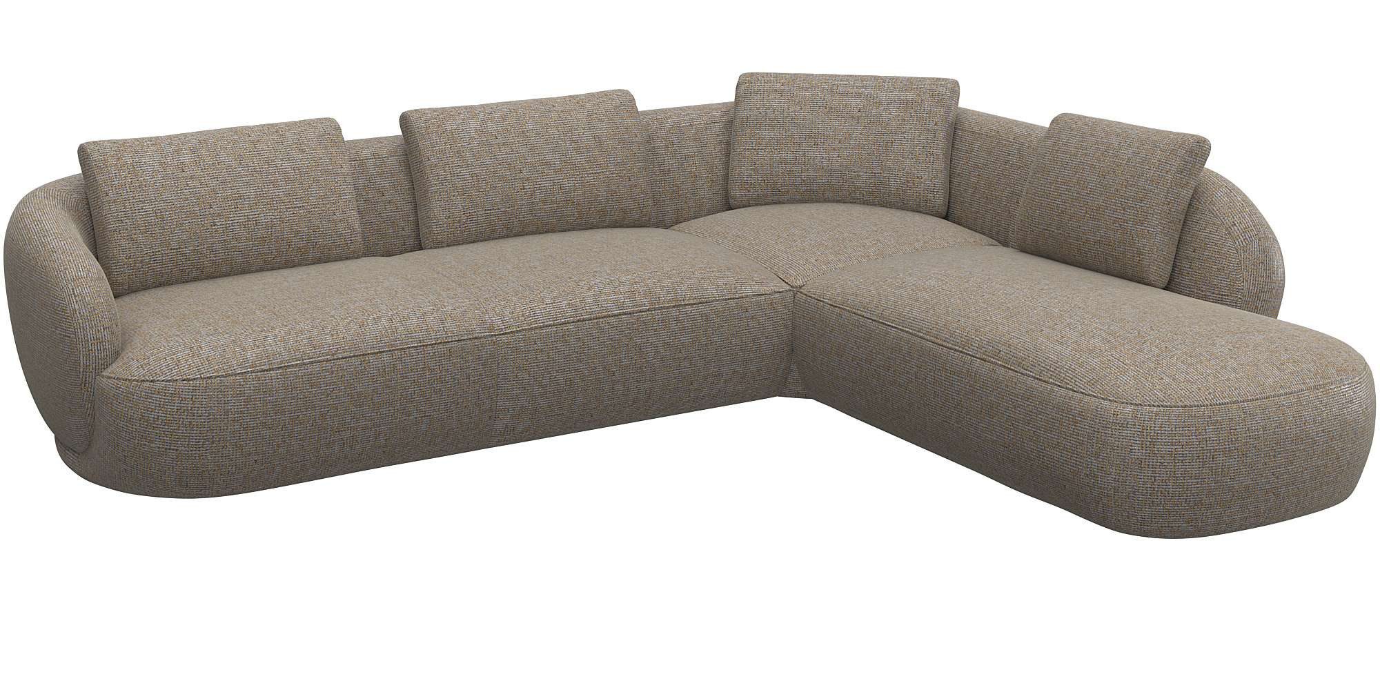 FLEXLUX Hoekbank Torino, rond, L-vorm, bankhoek met ottomane Modern, organisch bankontwerp, koudschuim, golfvering